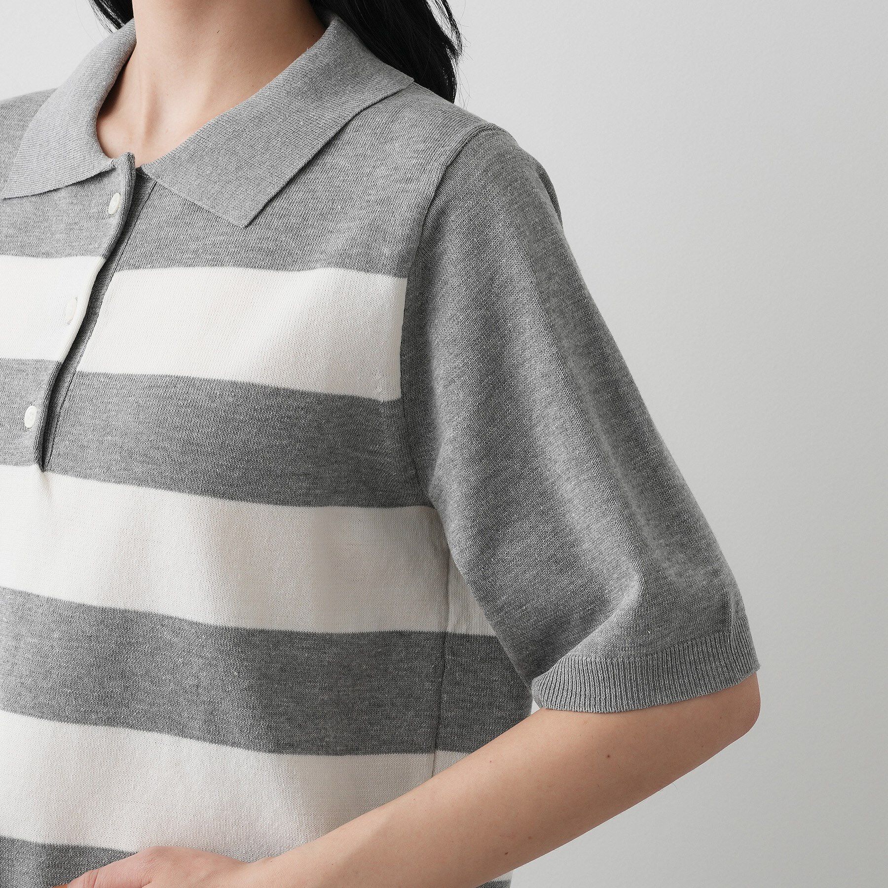 Dessin「【ユニセックス/洗える】ボーダーニットポロシャツ」|ニット・セーター|