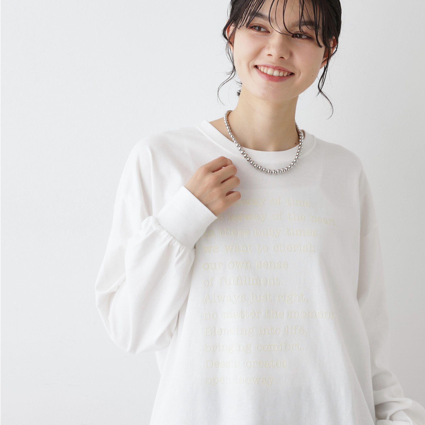 Dessin「【洗える】メッセージロゴロングスリーブTシャツ」|Tシャツ・カットソー|ホワイト(002)