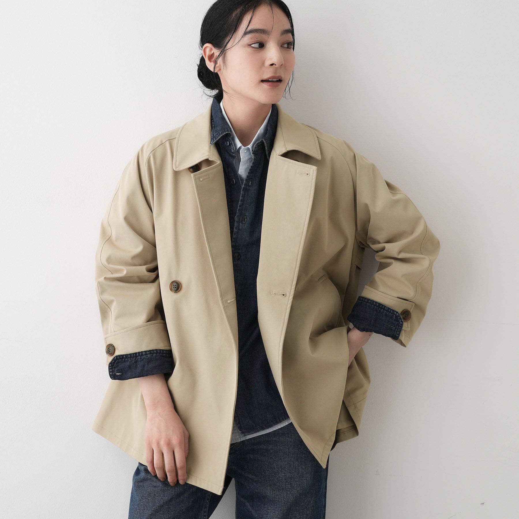 Dessin「【撥水・洗える】スタンドカラートレンチジャケット」|トレンチコート|ベージュ(052)