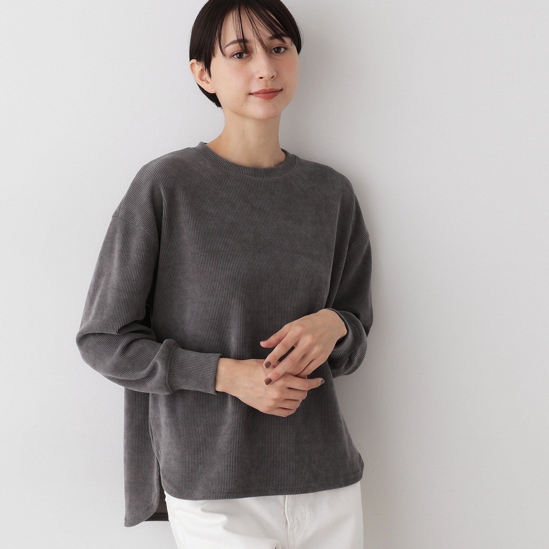 Dessin「【洗える】ベロアサーマルカットソー」|Tシャツ・カットソー|グレー(012)