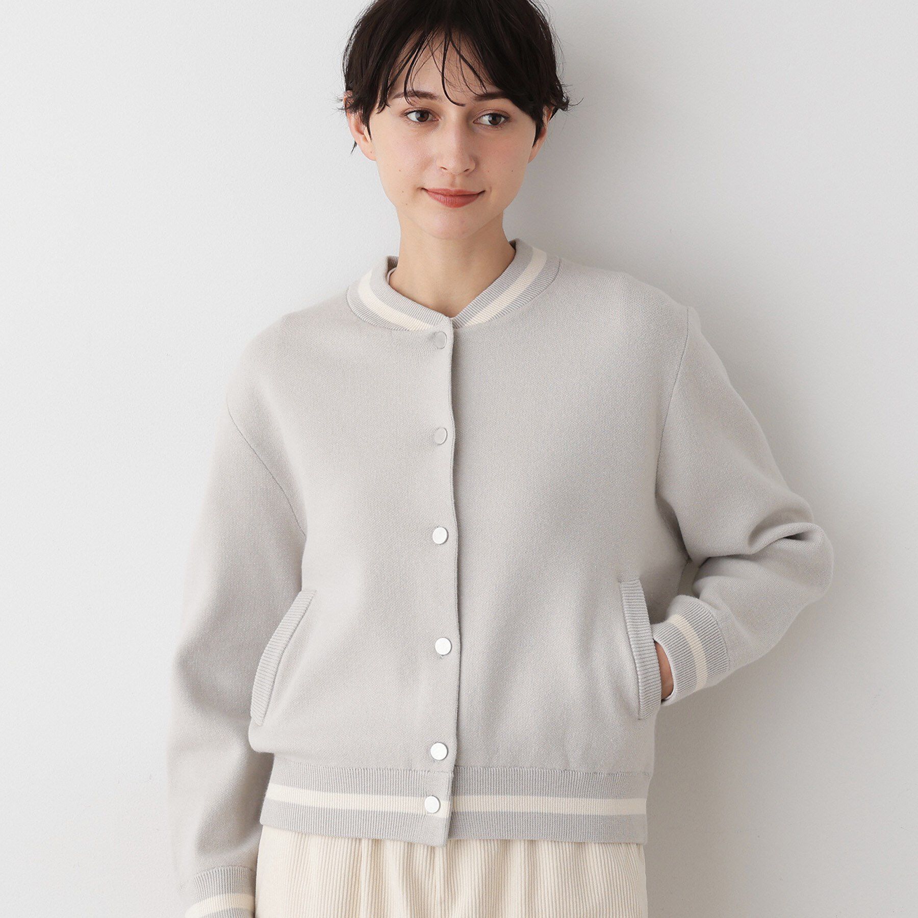 Dessin「【洗える】スタジャンカーディガン」|カーディガン|グレージュ(150)