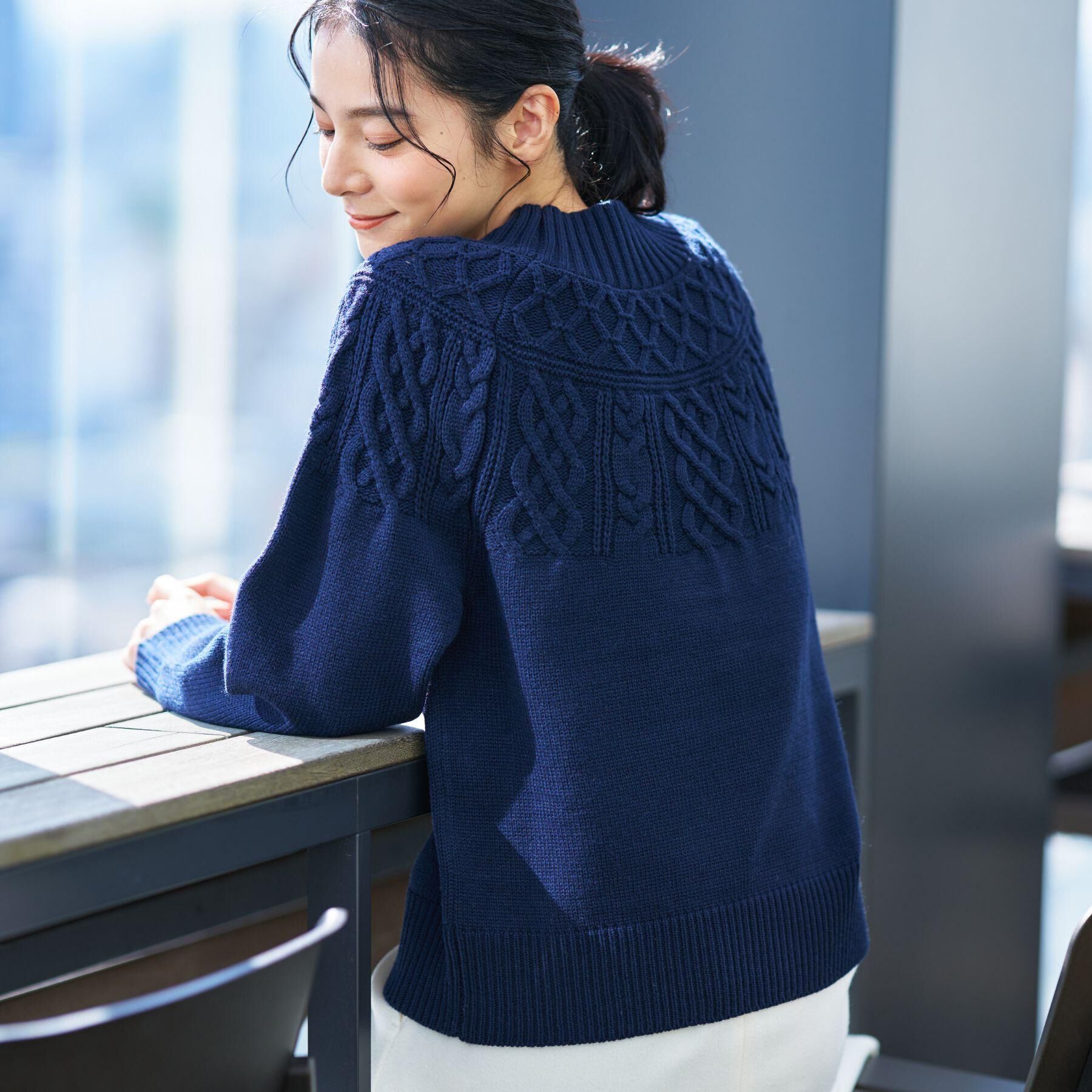 Dessin「【着映え/洗える】求心ケーブル編みハイネックニット」|ニット・セーター|