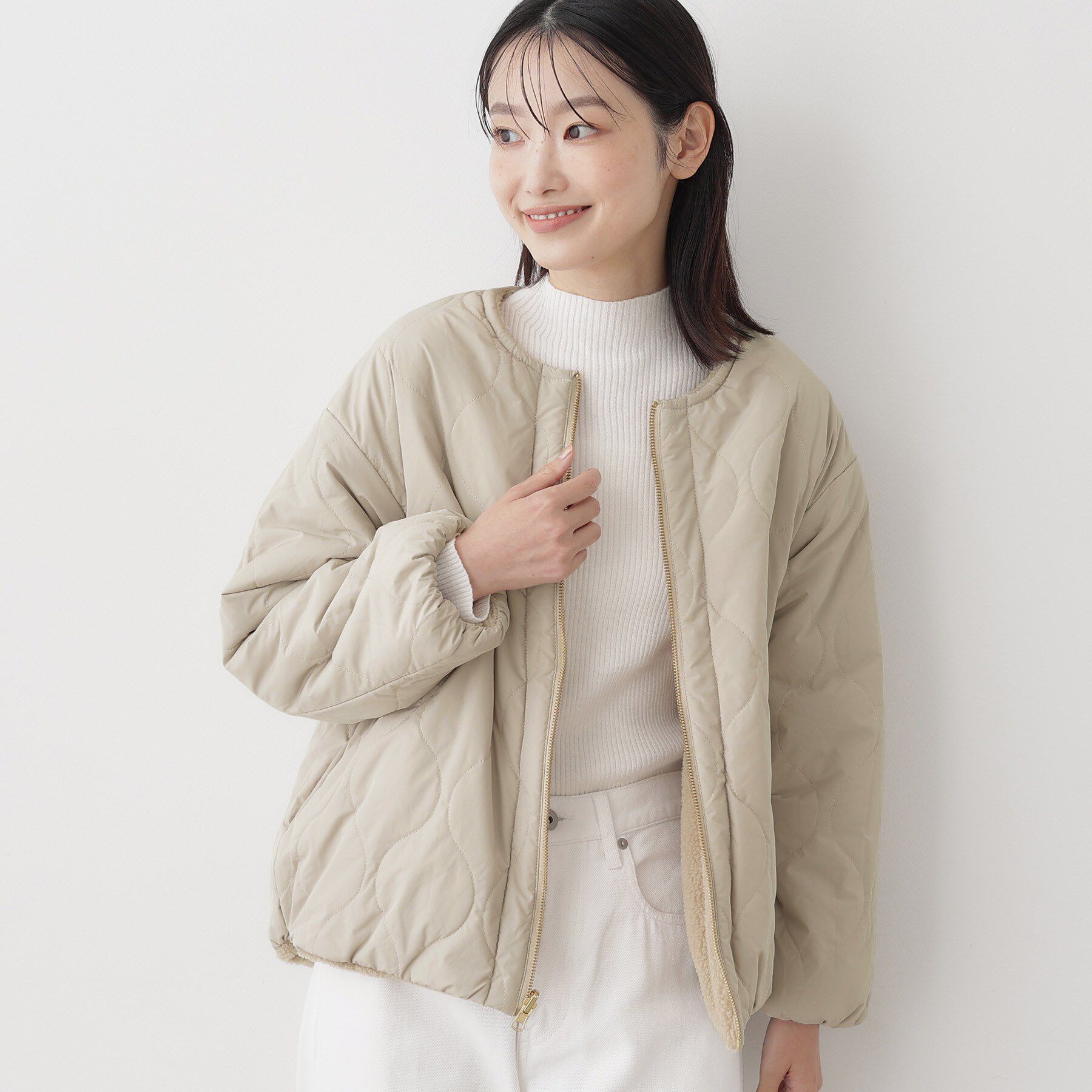 Dessin「【2WAY】リバーシブルタフタボアアウター」|ノーカラージャケット|