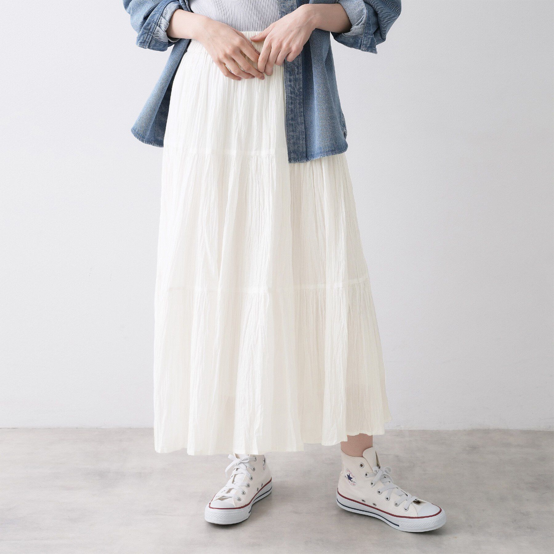 Dessin「【ウエストゴム/洗える】インドコットンティアードスカート」|スカート|