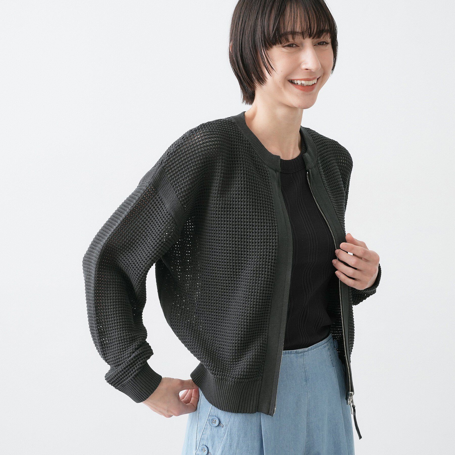 Dessin「【洗える】コットンメッシュニットカーディガン」|カーディガン|