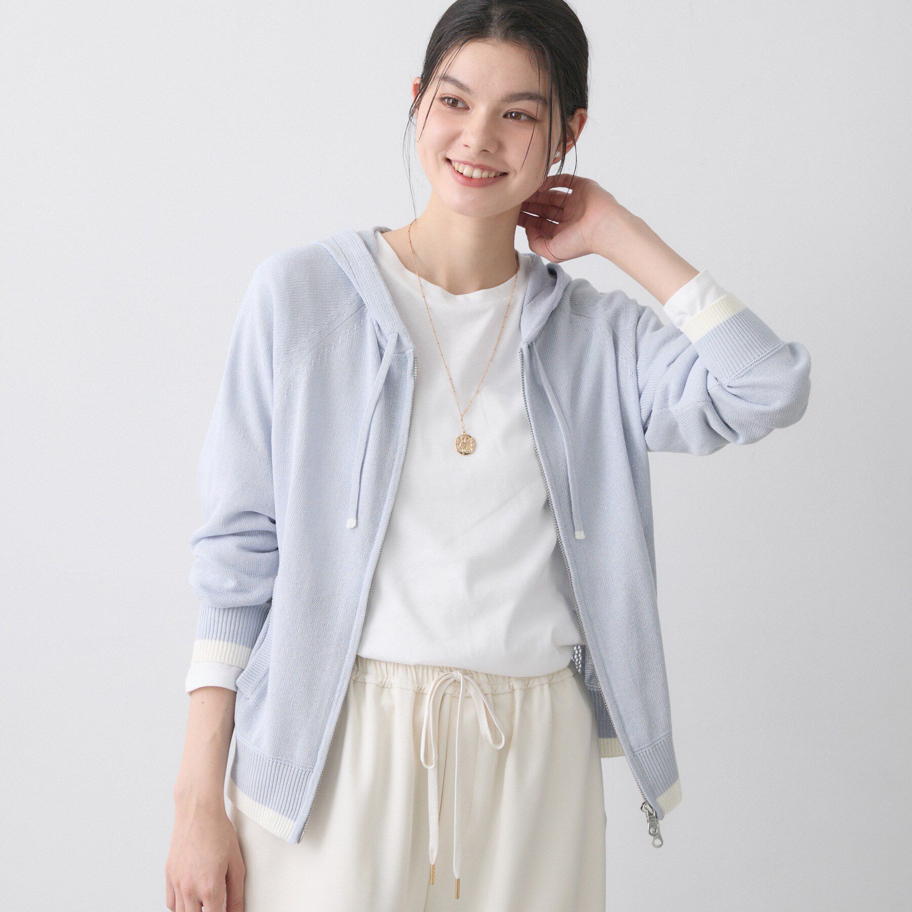 Dessin「【洗える】リネン混フーデッドパーカー」|パーカー|サックスブルー(09