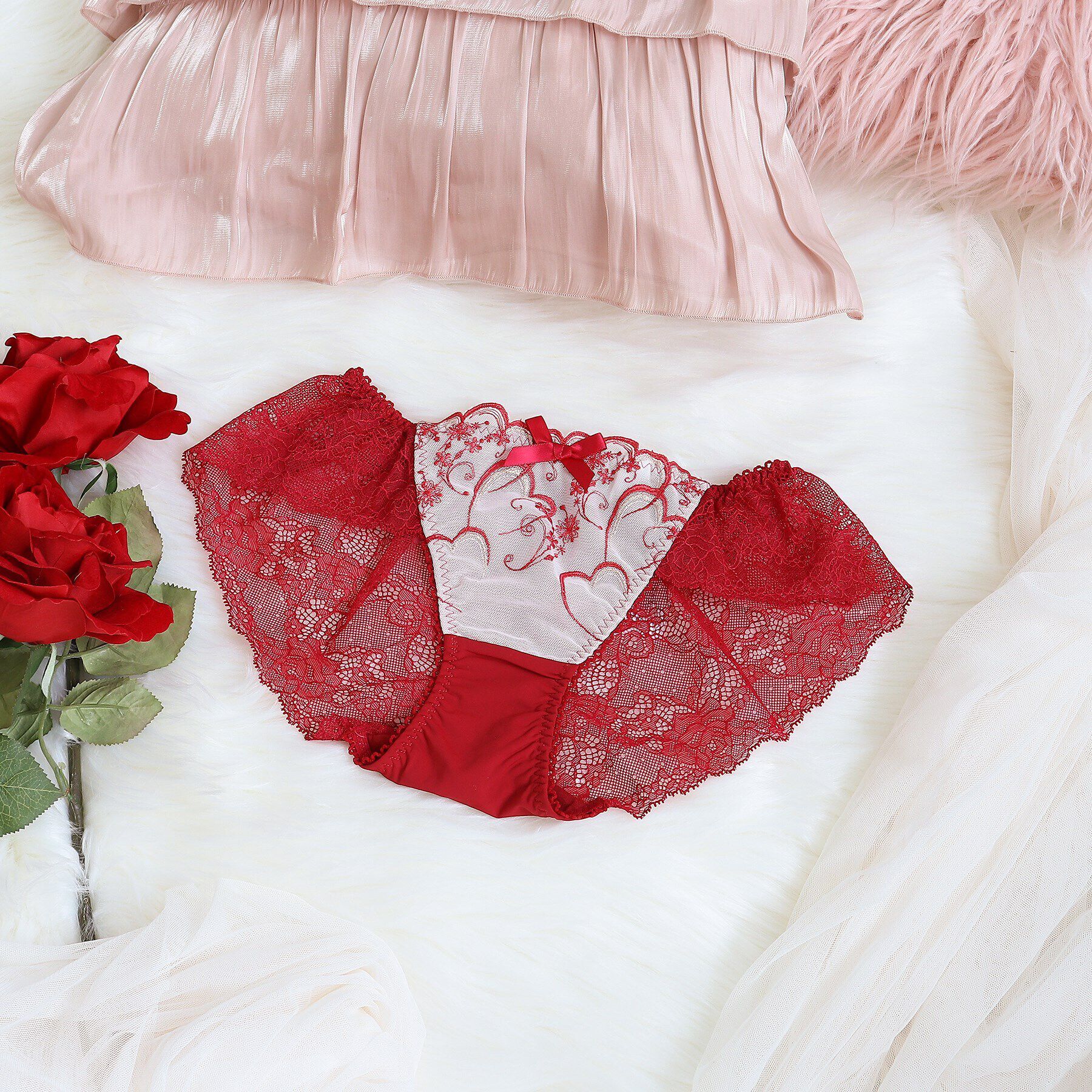 Risa Magli「ブランディーヌ レースショーツ」|インナー|レッド(061)