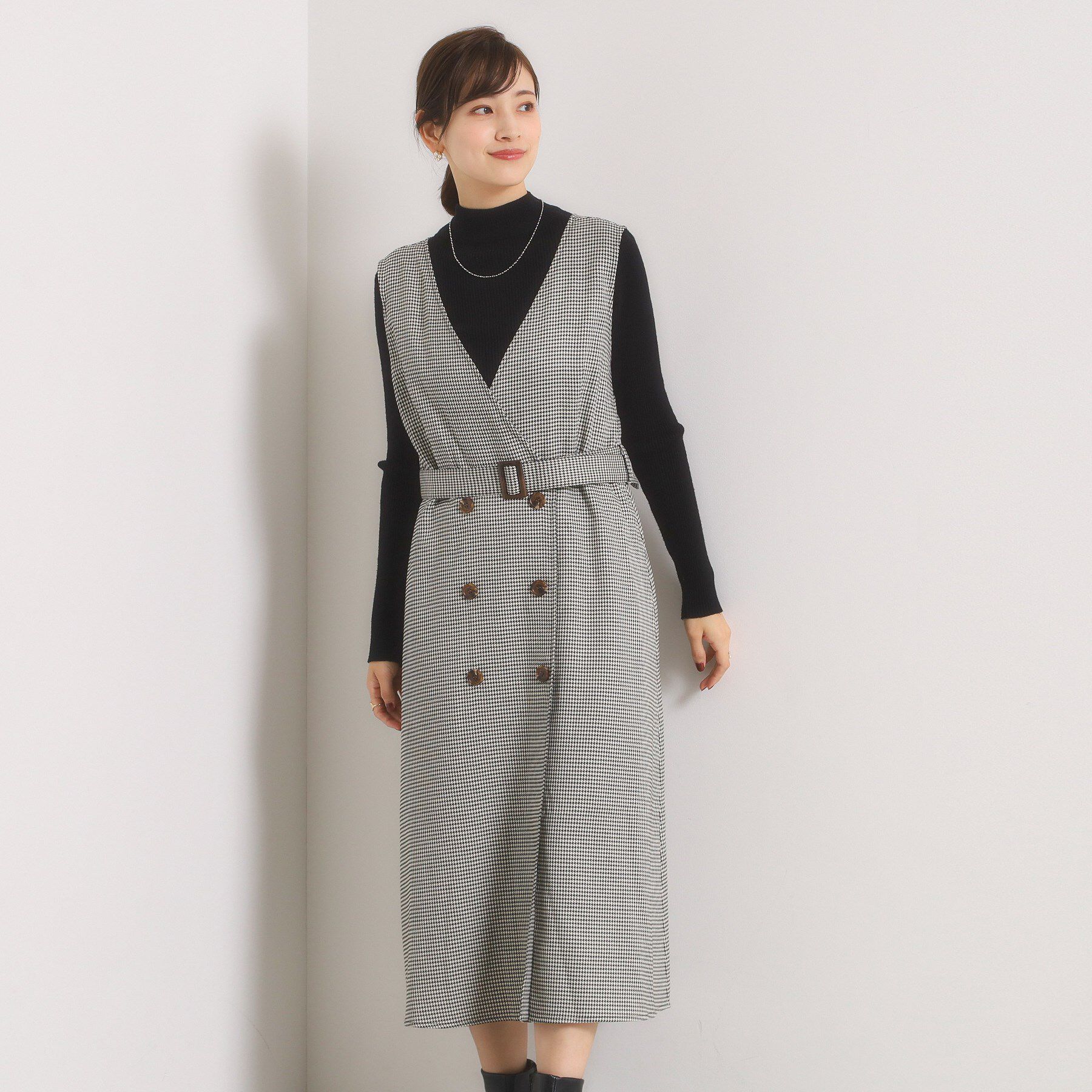 ITS&rsquo;DEMO「【手洗い可】チェック柄ジャンスカ」|ワンピース|ブラック(219)