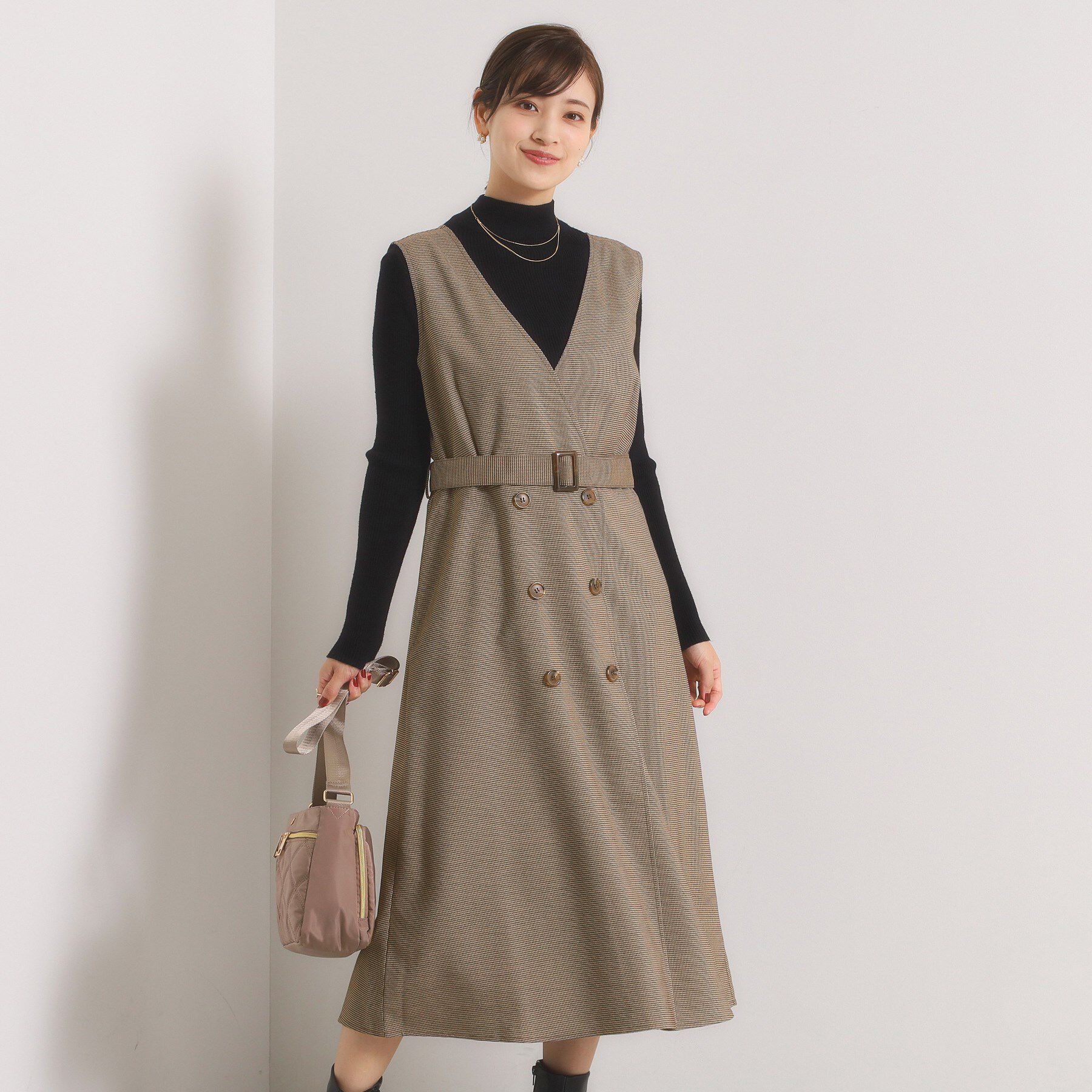 ITS&rsquo;DEMO「【手洗い可】チェック柄ジャンスカ」|ワンピース|ブラウン(243)