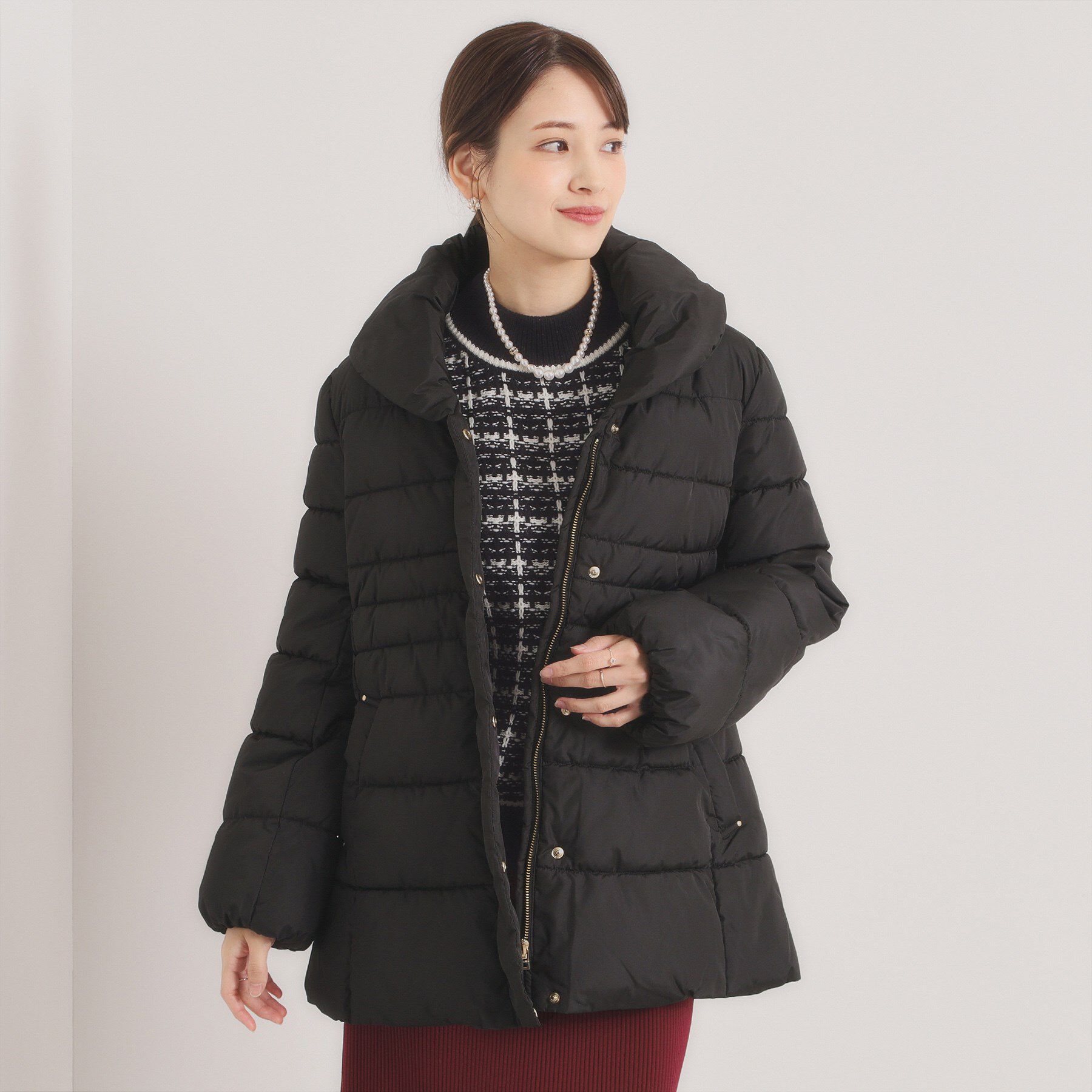 ITS&rsquo;DEMO「【撥水加工】ショールカラー中綿ミディ丈コート」|ダウン|ブラック(019)