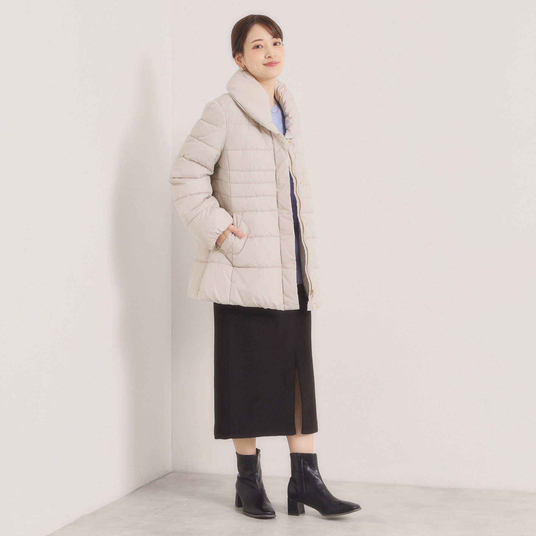 ITS&rsquo;DEMO「【撥水加工】ショールカラー中綿ミディ丈コート」|ダウン|