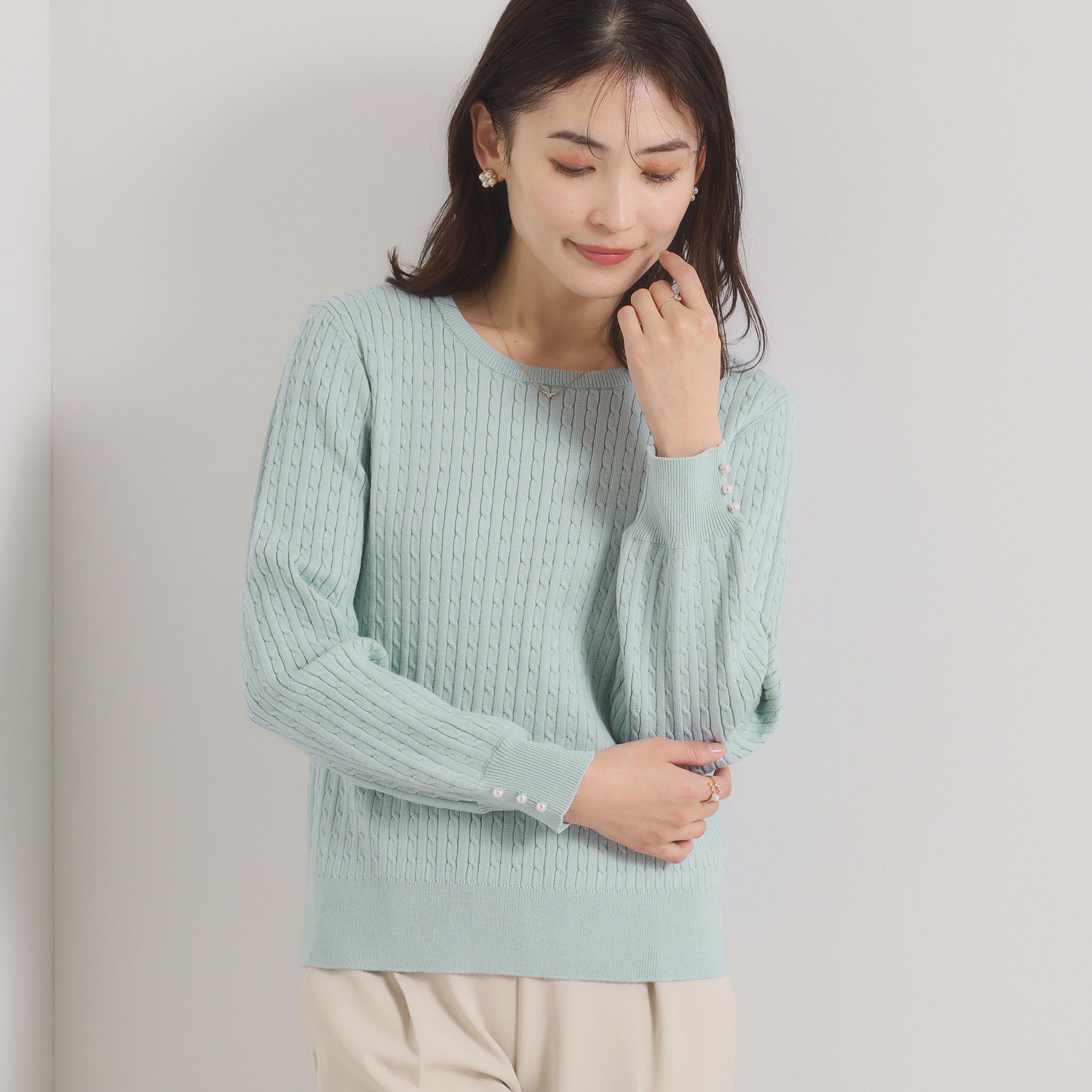 ITS&rsquo;DEMO「【手洗い可】ミニケーブルニット」|ニット・セーター|ライトグリーン(02