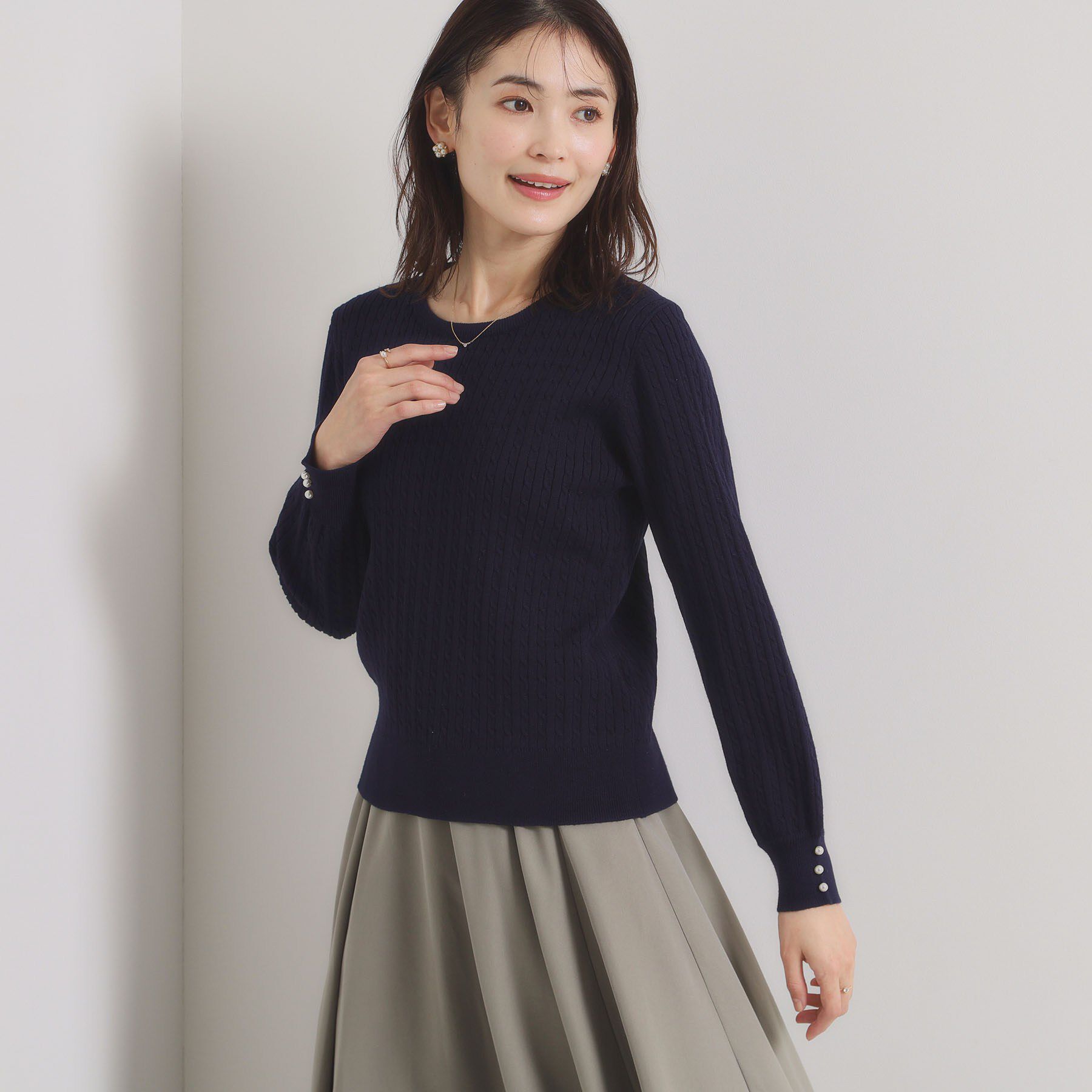 ITS&rsquo;DEMO「【手洗い可】ミニケーブルニット」|ニット・セーター|ネイビー(094)