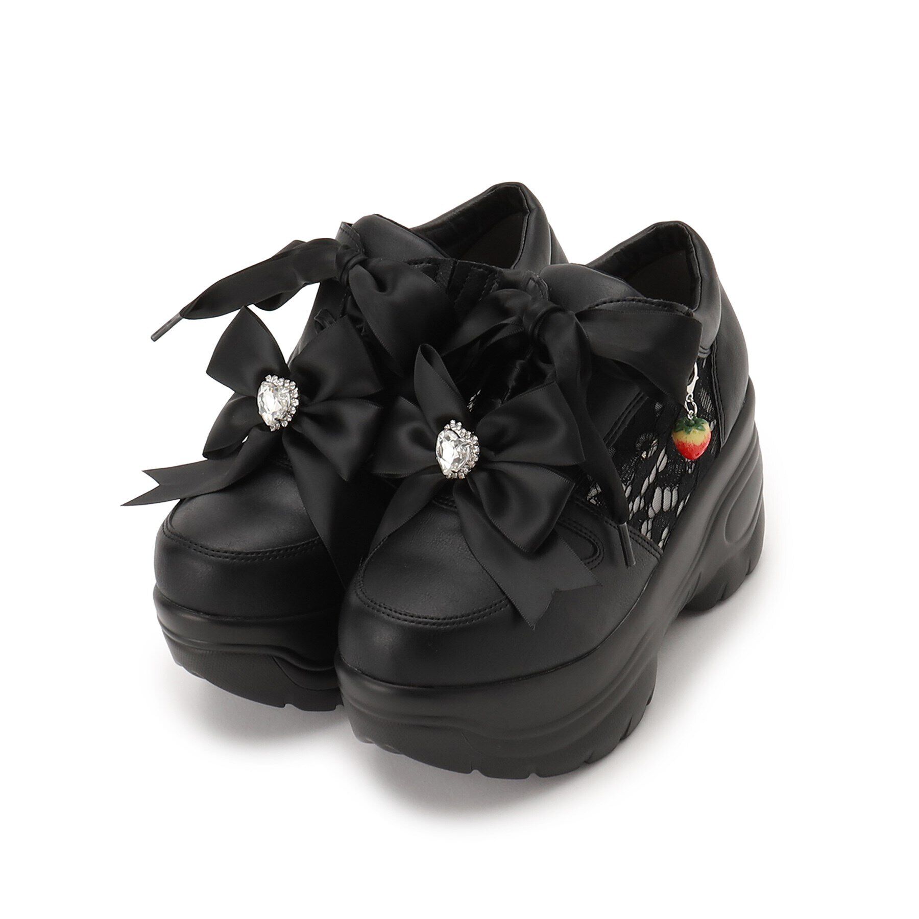 csT&P「取り外し自由♪マルチWAY厚底レースイチゴチャームスニーカー」|スニーカー|ブラック(019)