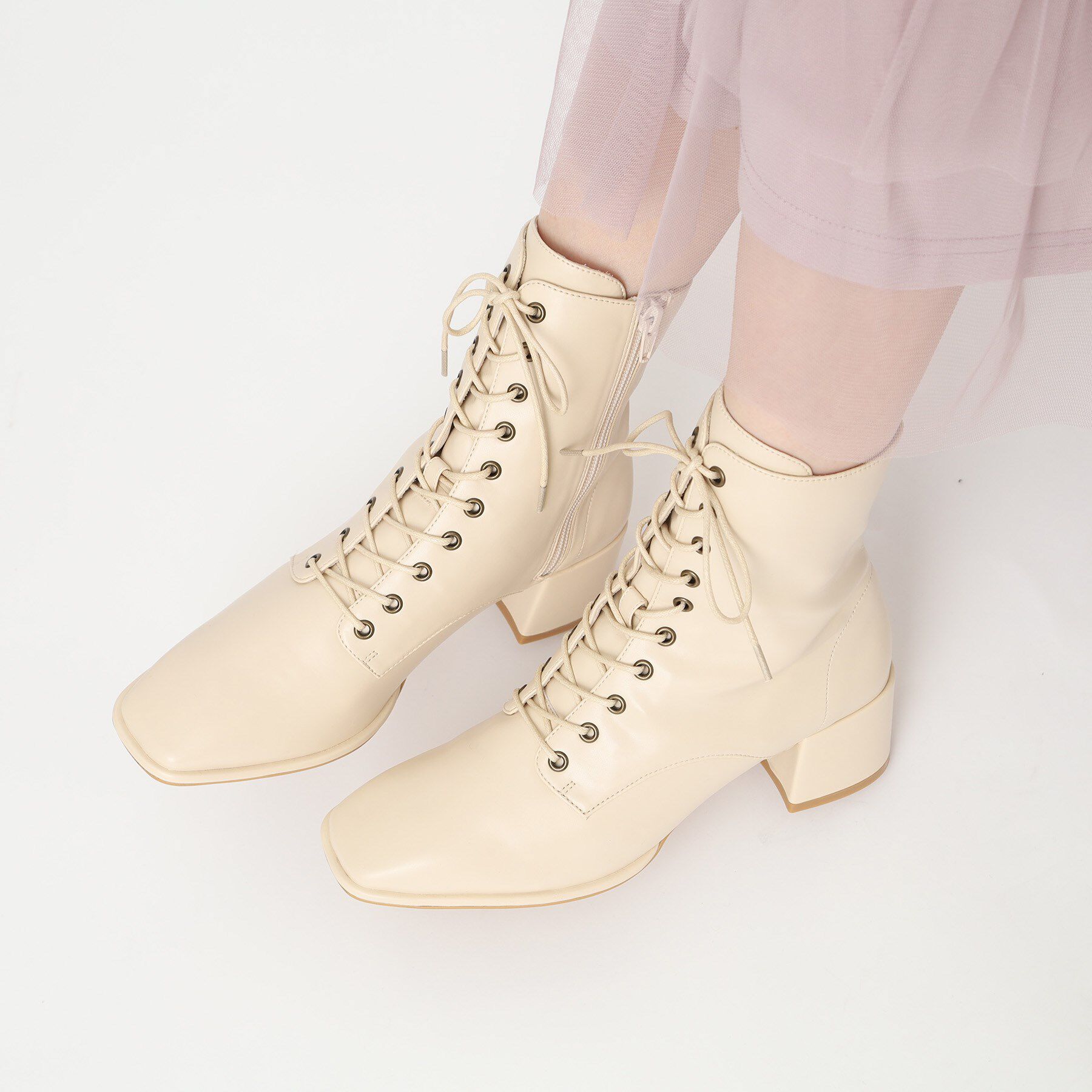 ESPERANZA「レースアップミドルヒールブーツ」|ショートブーツ|