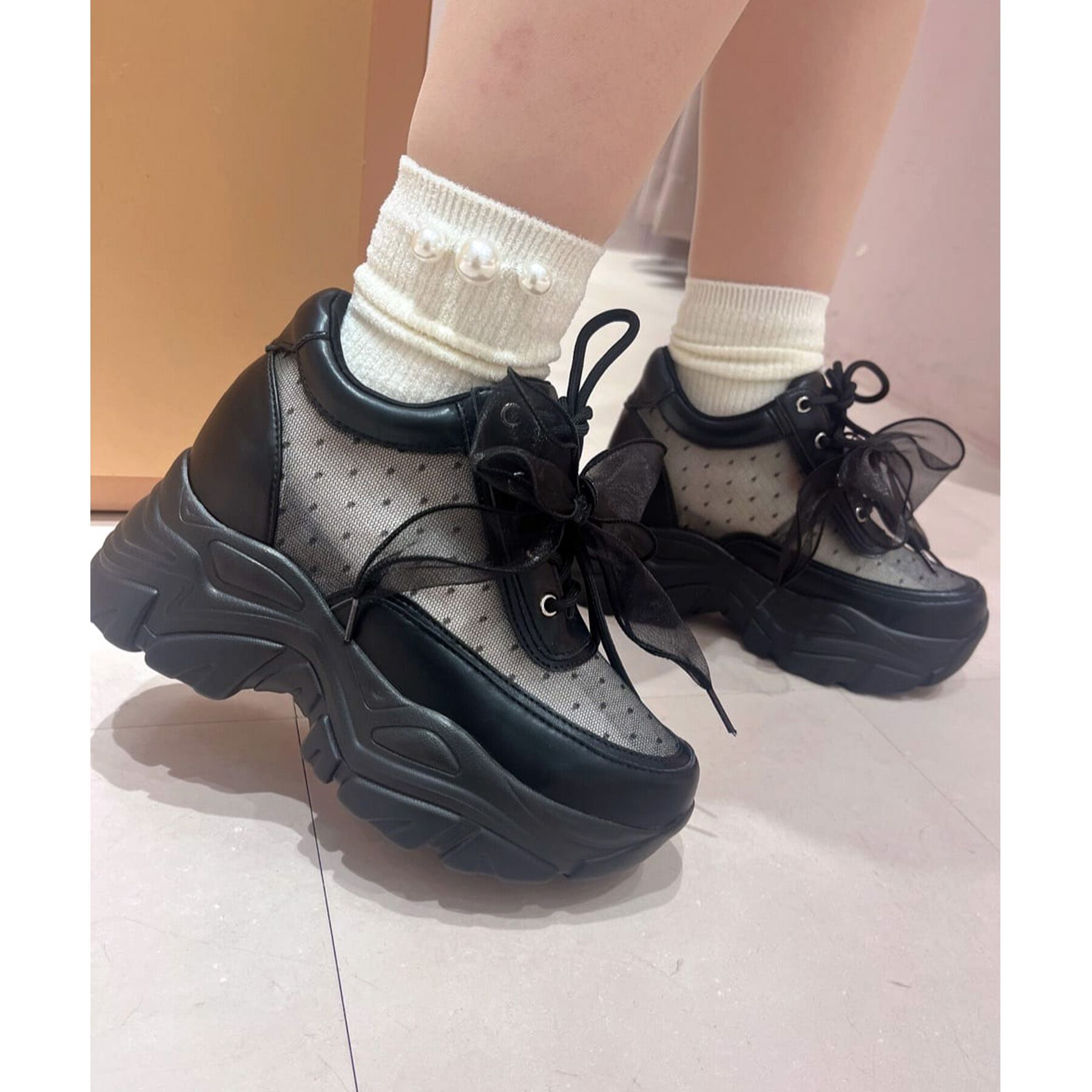 ESPERANZA「きゅんフィットインソールチュールリボンスニーカー」|スニーカー|