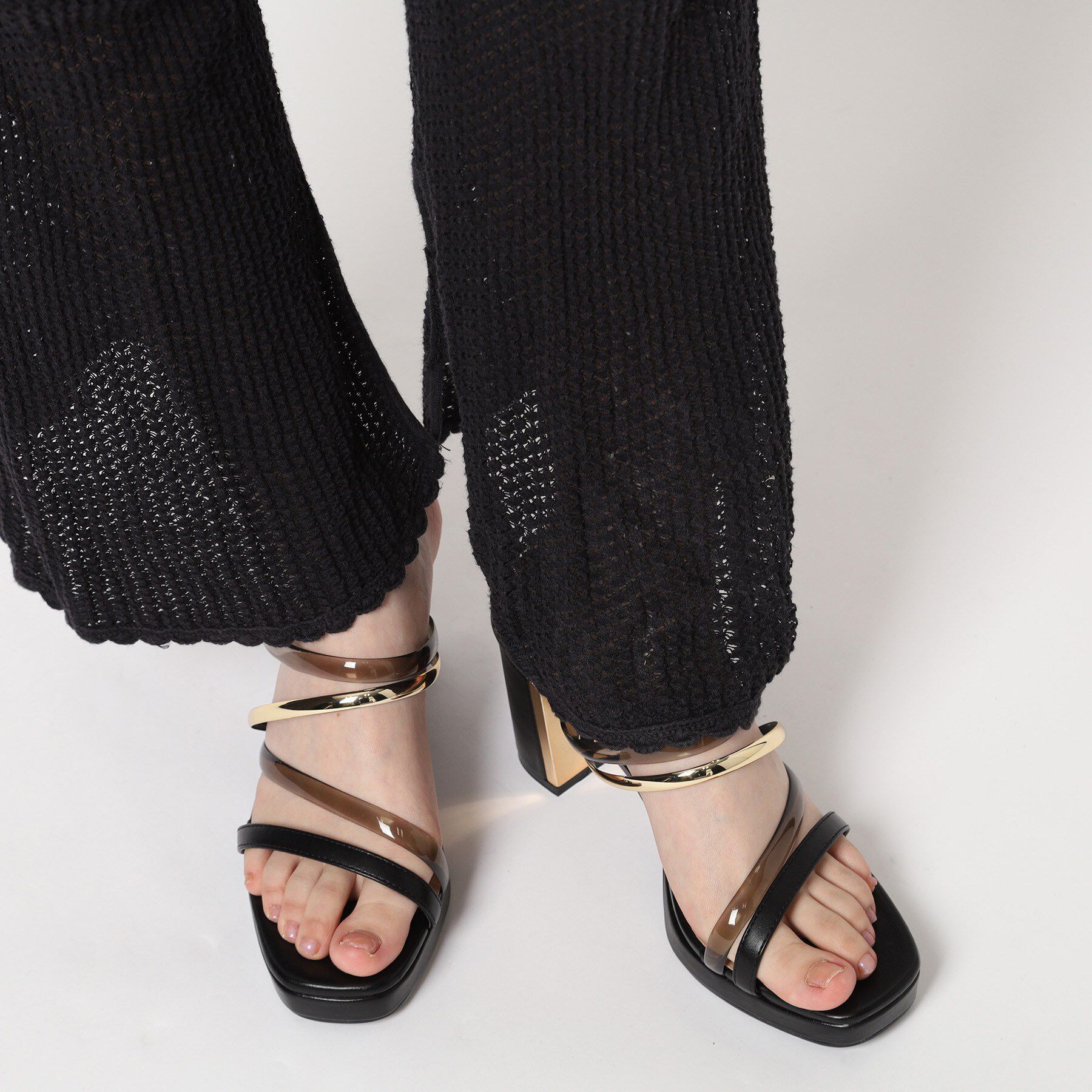 ESPERANZA「クリア&times;メタリックラインコンビヒールサンダル」|サンダル|