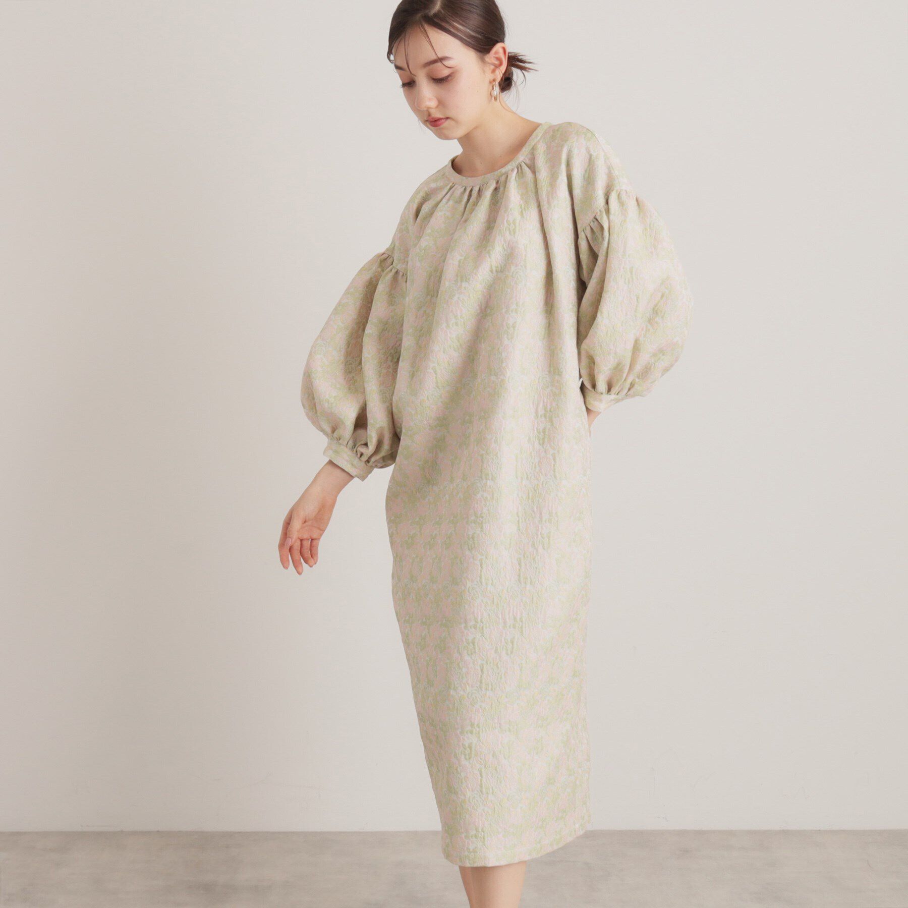 SunaUna「【トレンド／コクーン】小花ジャカードワンピース」|ワンピース|ミントグリーン(02