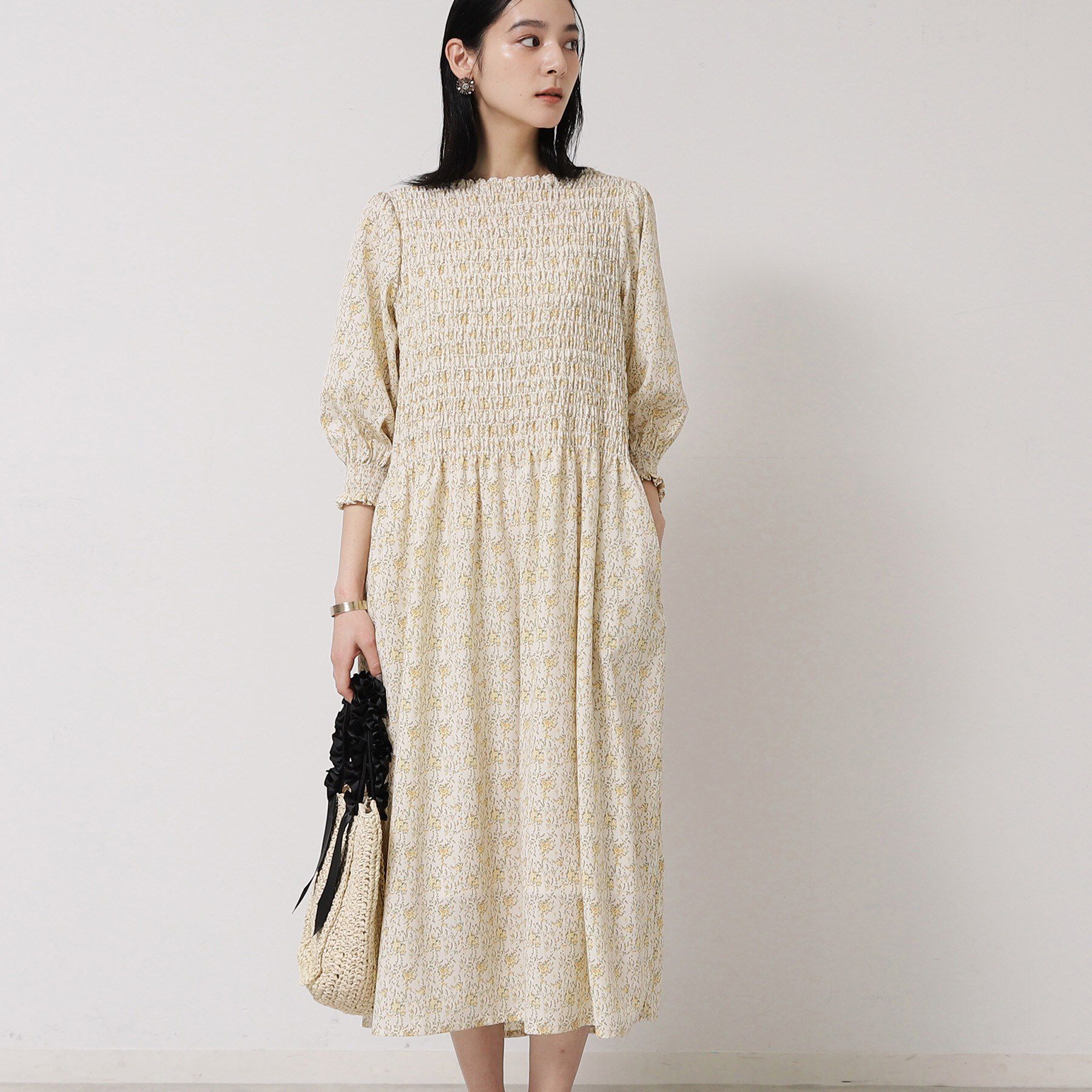 SunaUna「シャーリングフラワーワンピース」|ワンピース|