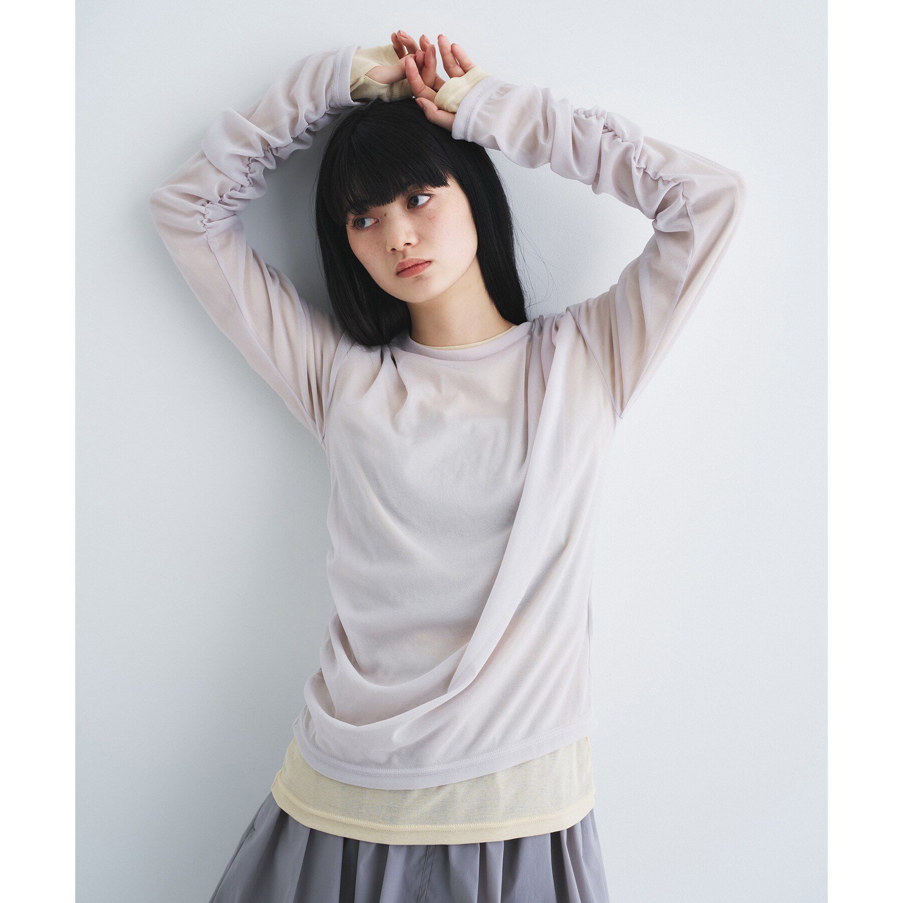 CODE A「sheer combi layer tops」|Tシャツ・カットソー|ライトグレー(011