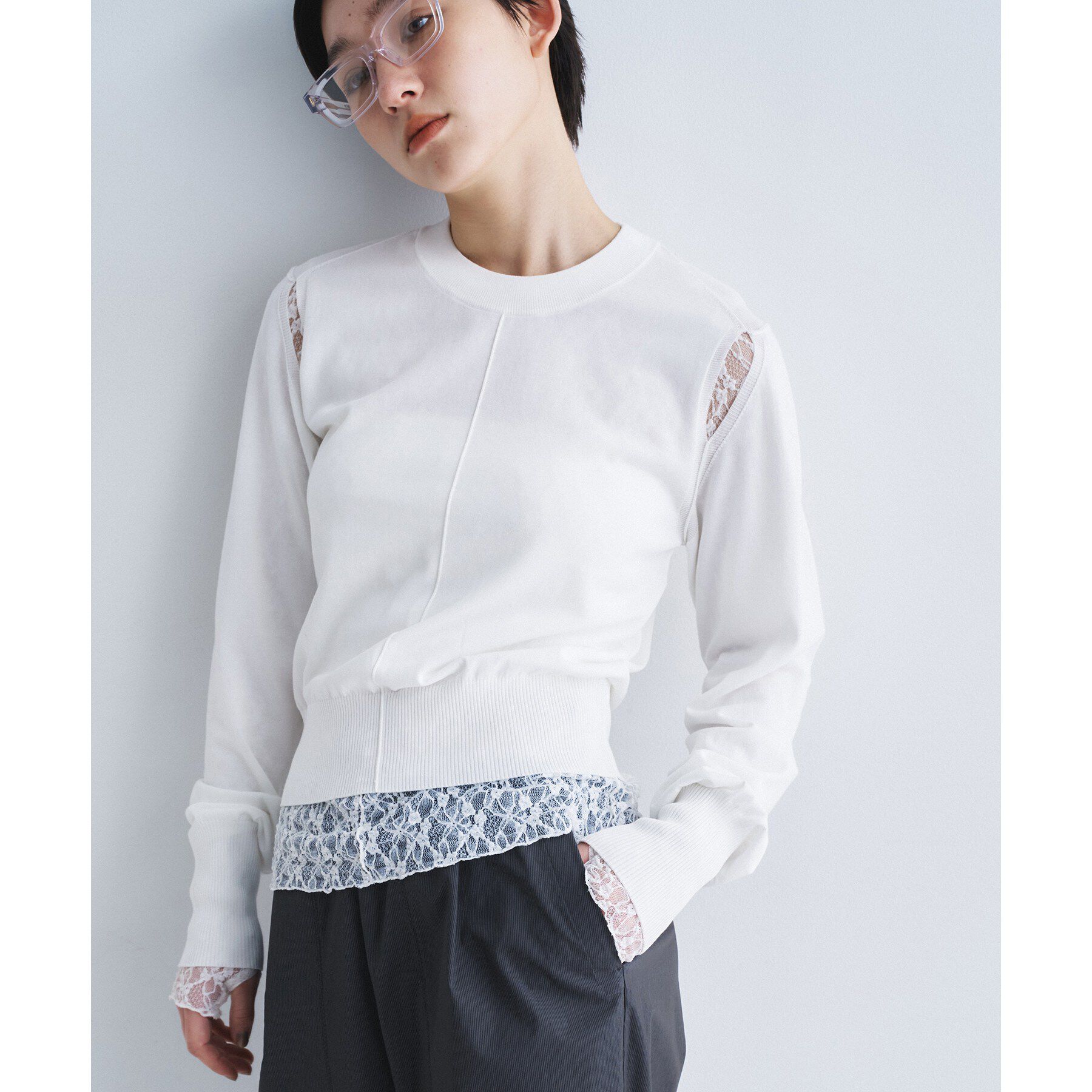 CODE A「slit pullover knit」|ニット・セーター|ホワイト(001)