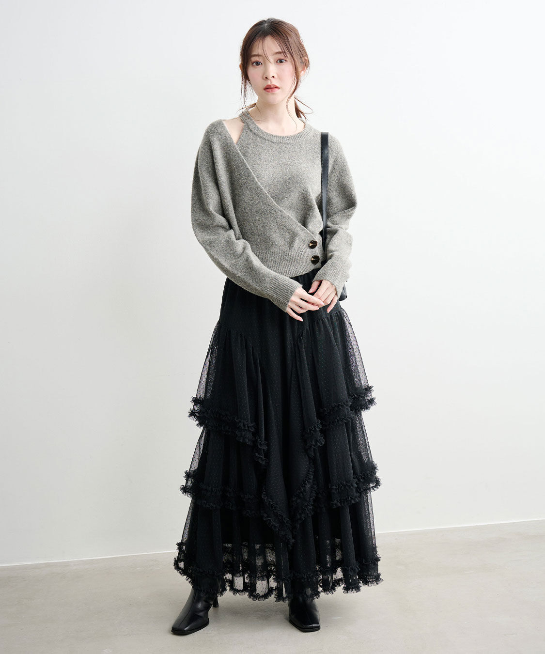 COCO DEAL「ドットチュールティアードフレアスカート」|スカート|ブラック