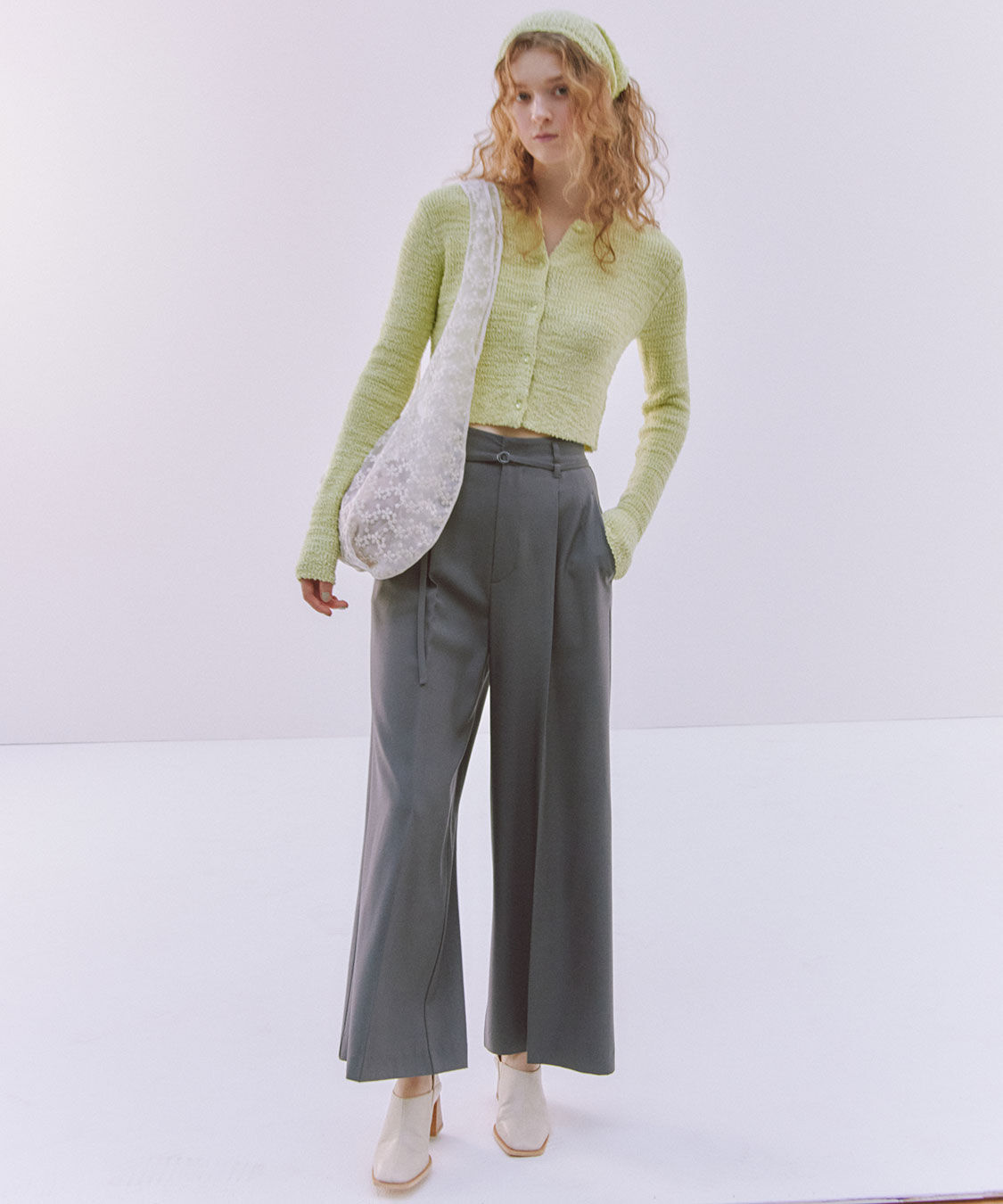 COCO DEAL「細ベルト付きタックワイドパンツ」|スラックス|