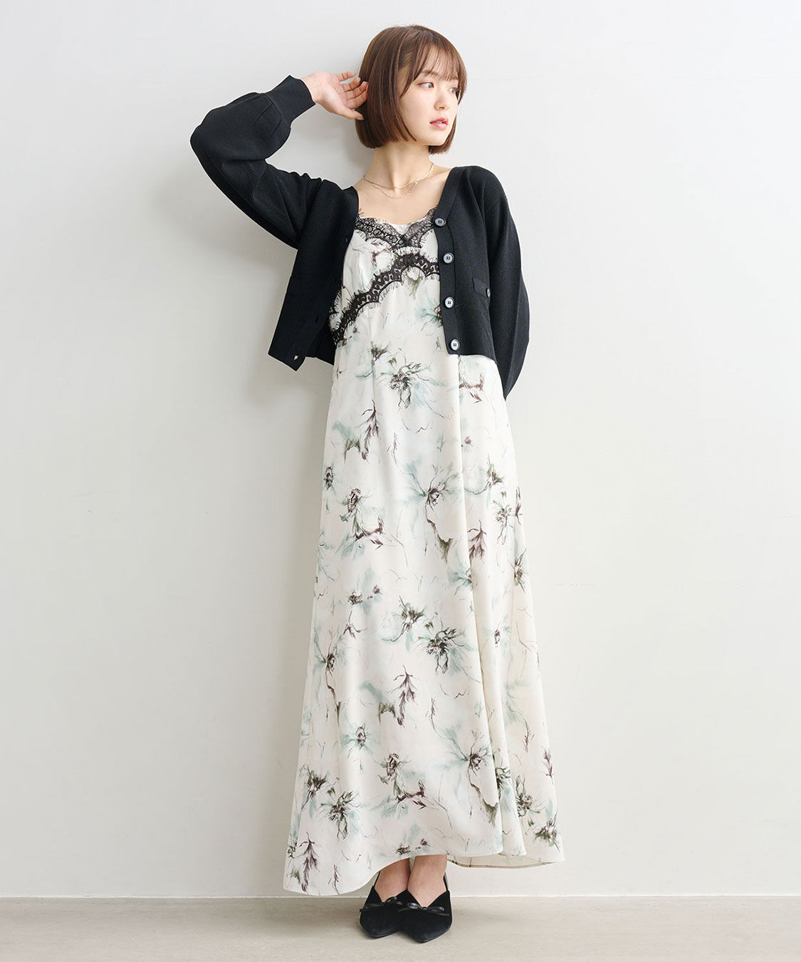 COCO DEAL「フラワープリントレーストリムキャミワンピース」|ワンピース|