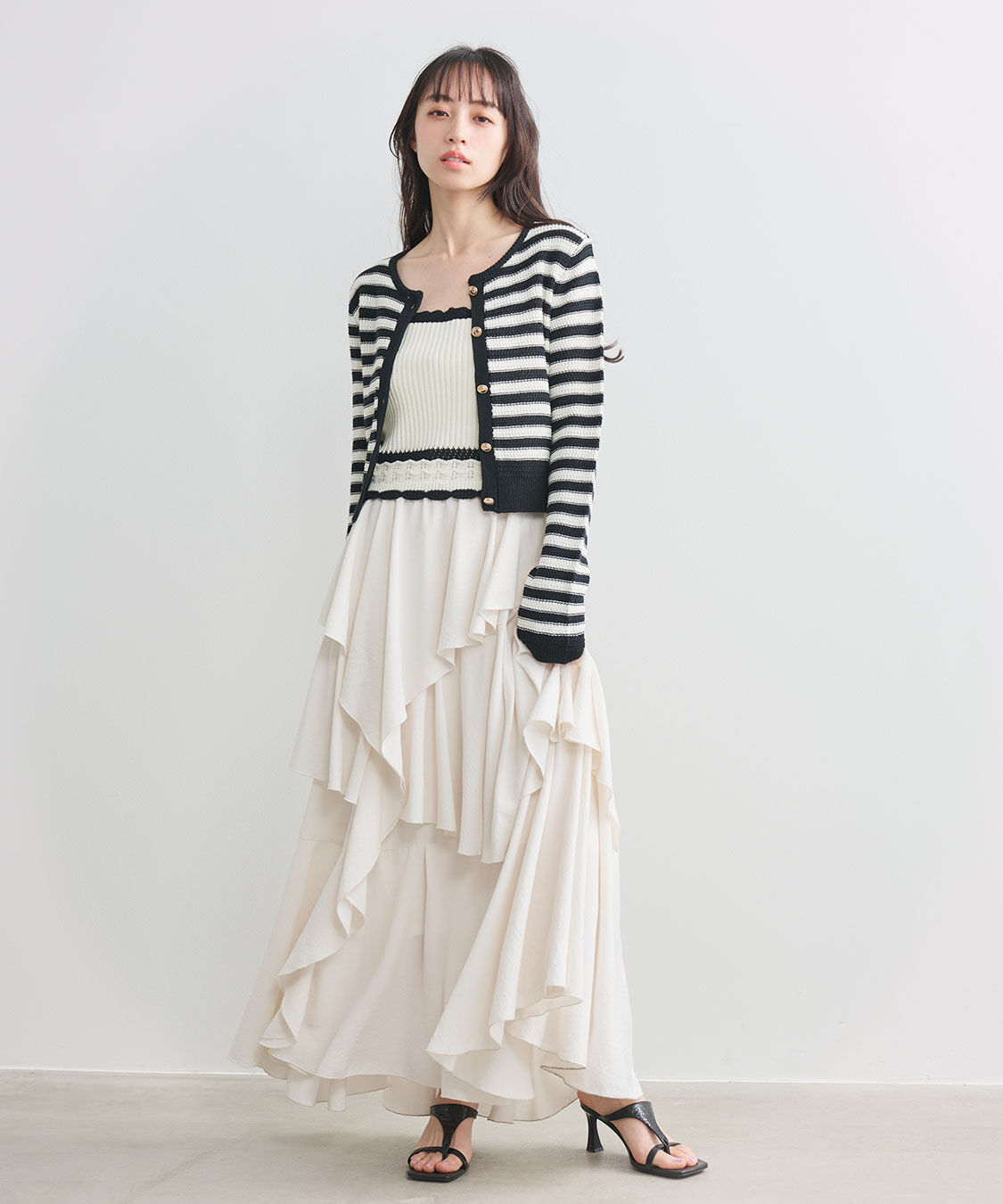 COCO DEAL「柄編みボーダーニットカーディガン」|ニット・セーター|