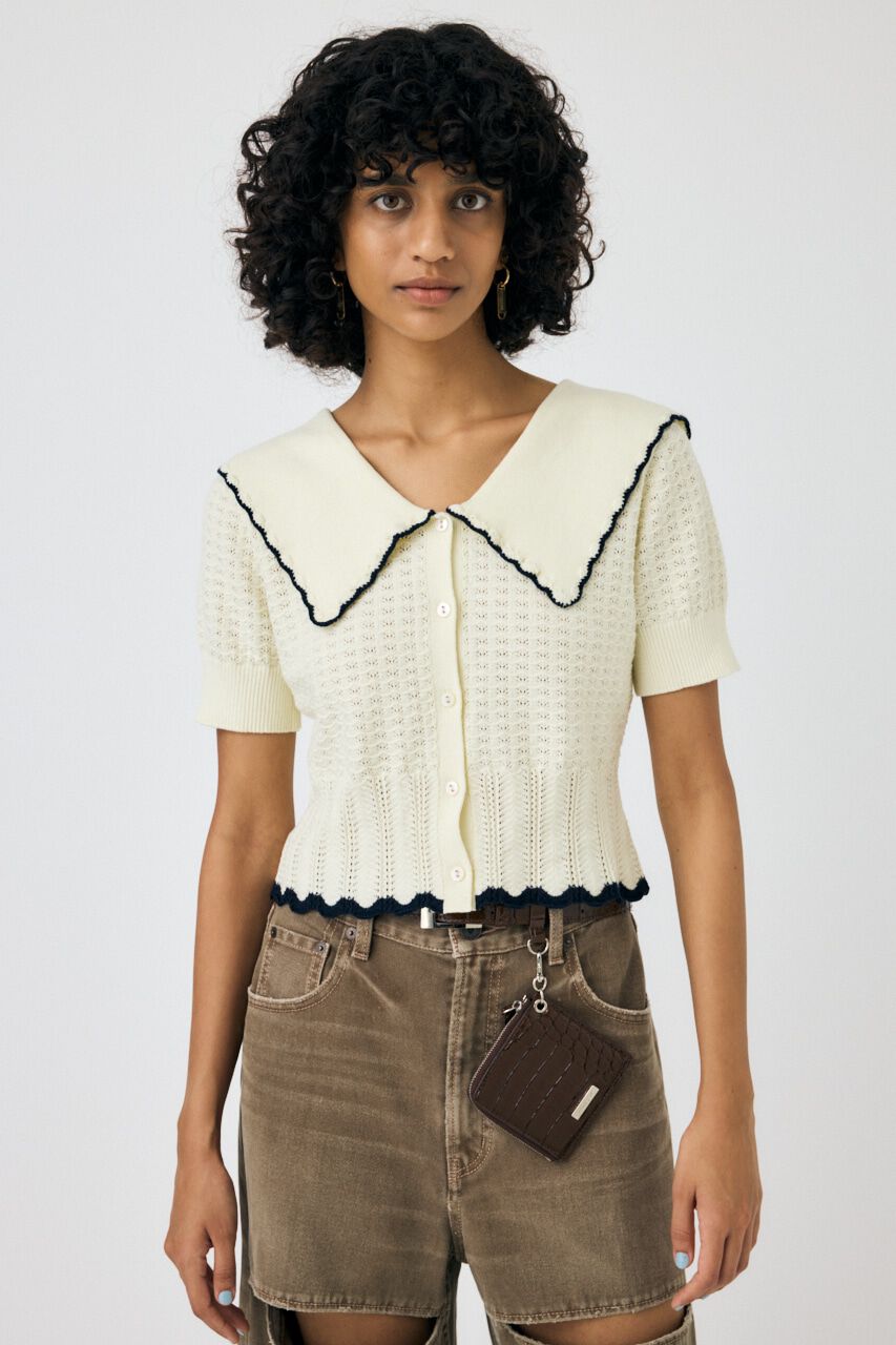 MOUSSY「KNIT LACEWORK COLLAR カーディガン」|ニット・セーター|IVOY3