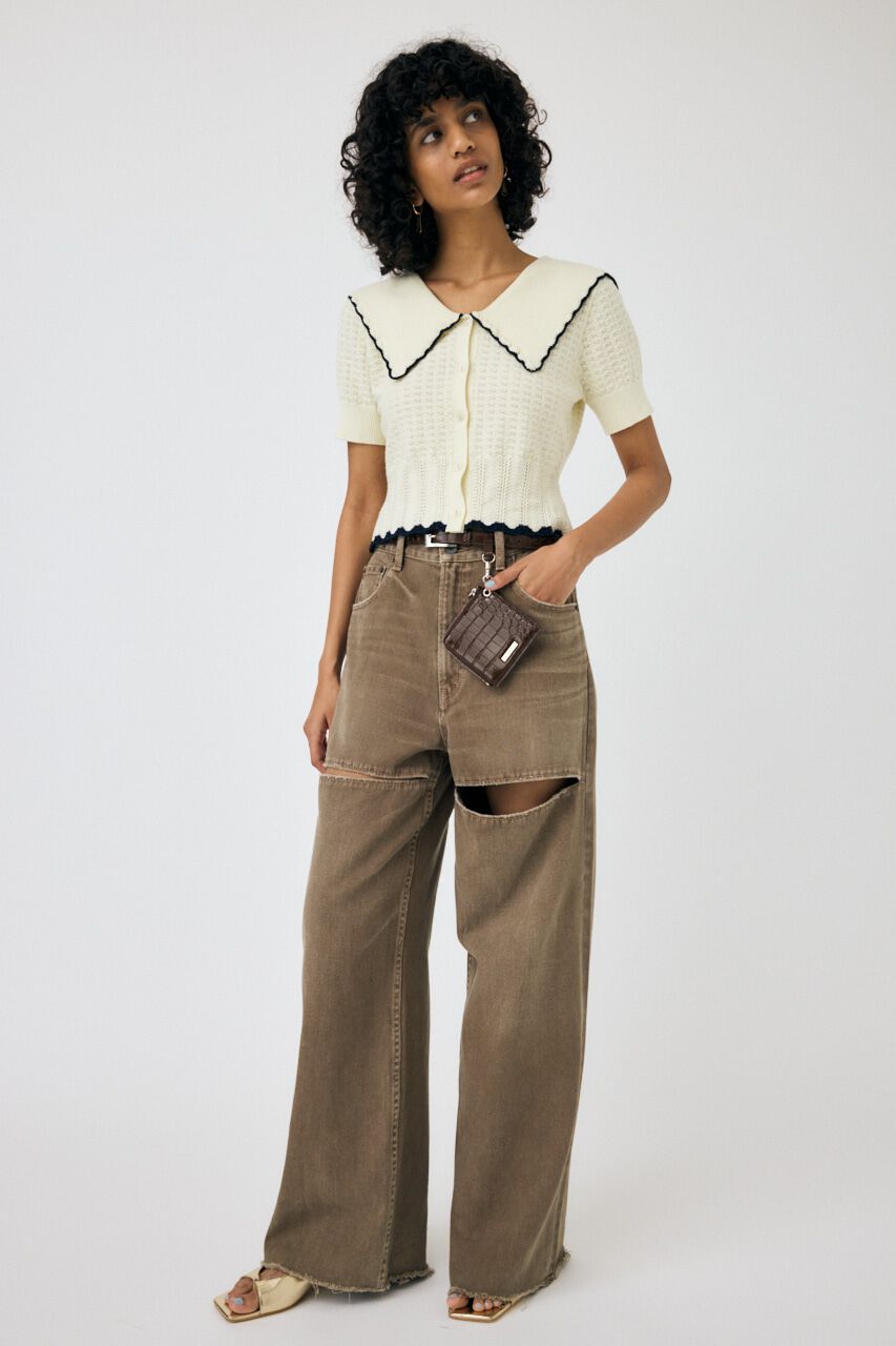 MOUSSY「KNIT LACEWORK COLLAR カーディガン」|ニット・セーター|