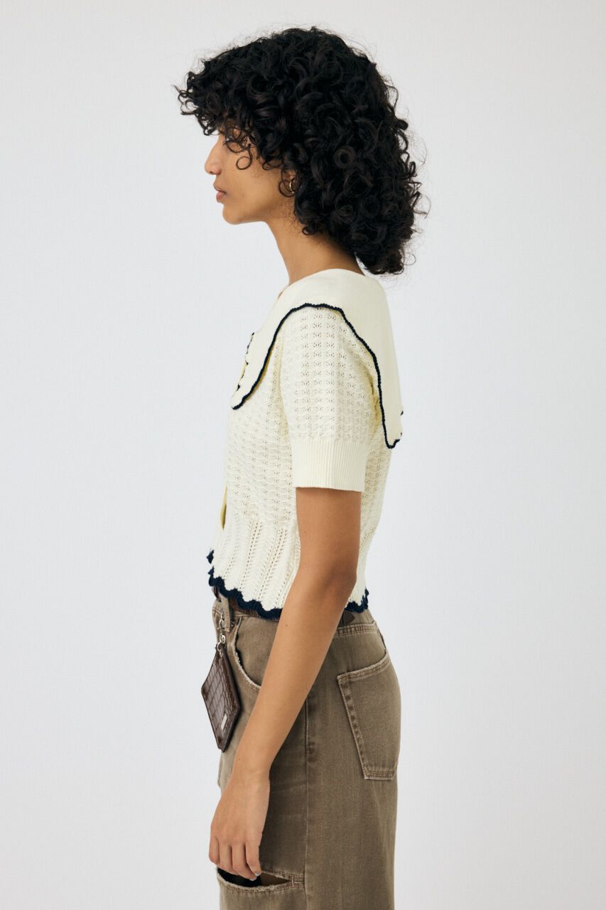MOUSSY「KNIT LACEWORK COLLAR カーディガン」|ニット・セーター|