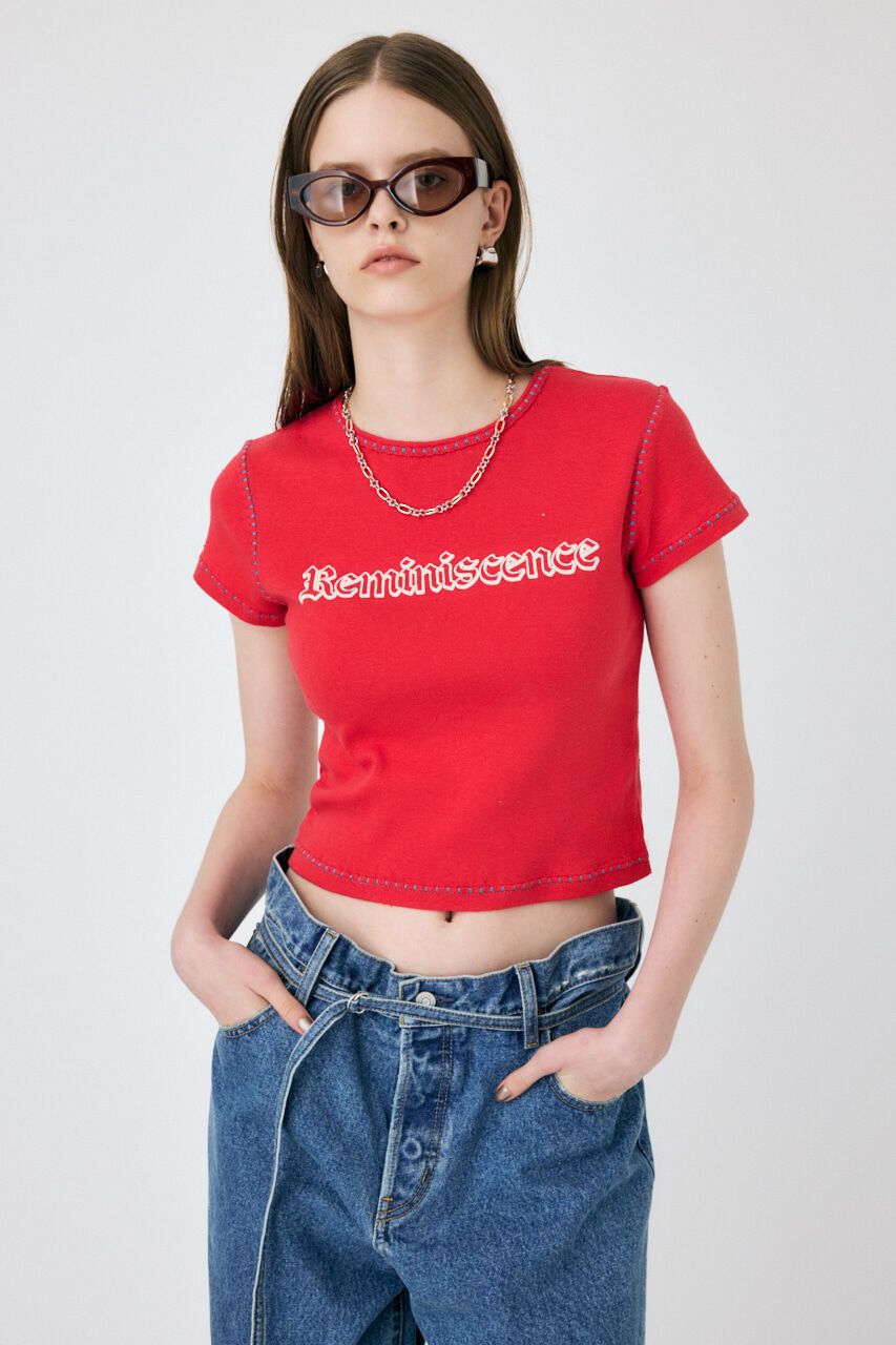 MOUSSY「CONTRAST ステッチ Tシャツ」|Tシャツ・カットソー|RED