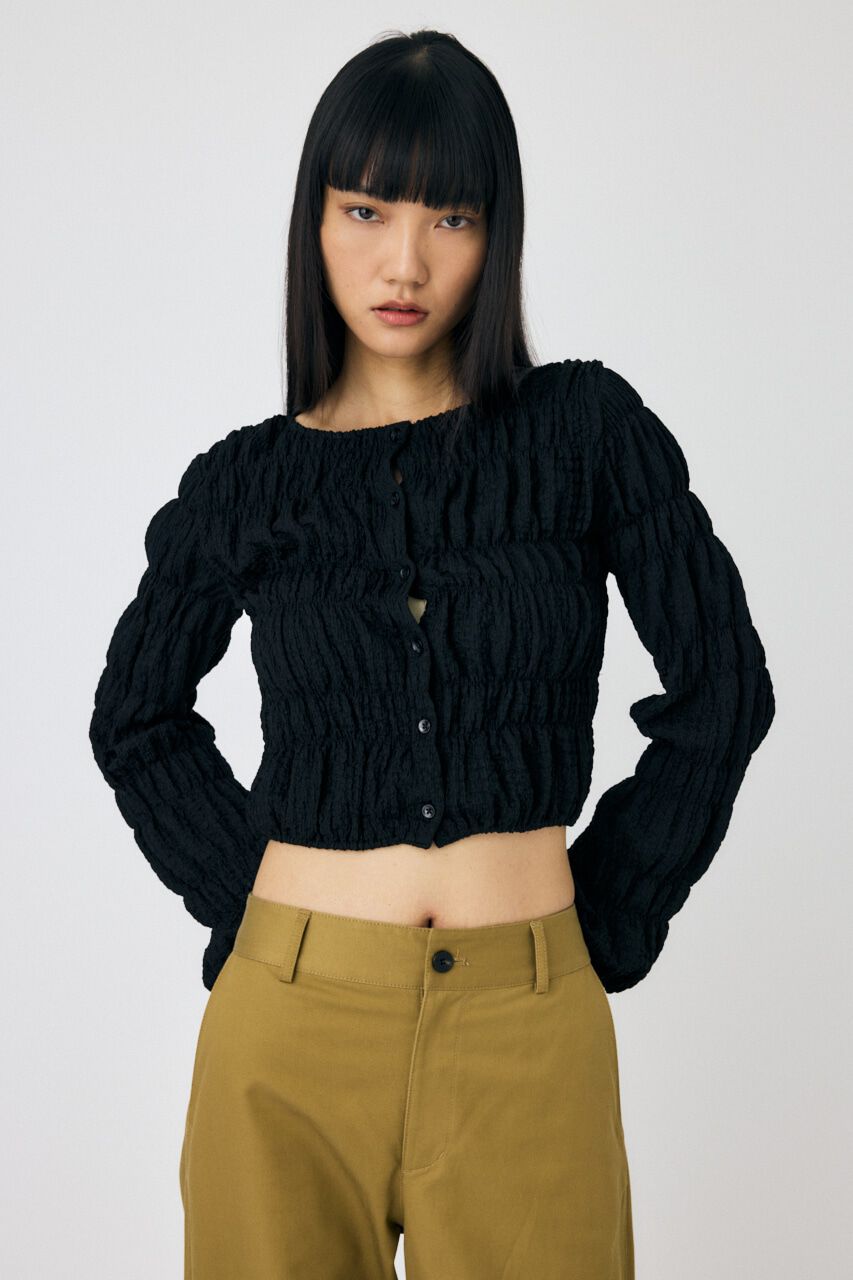 MOUSSY「SHIRRING カーディガン」|Tシャツ・カットソー|BLK