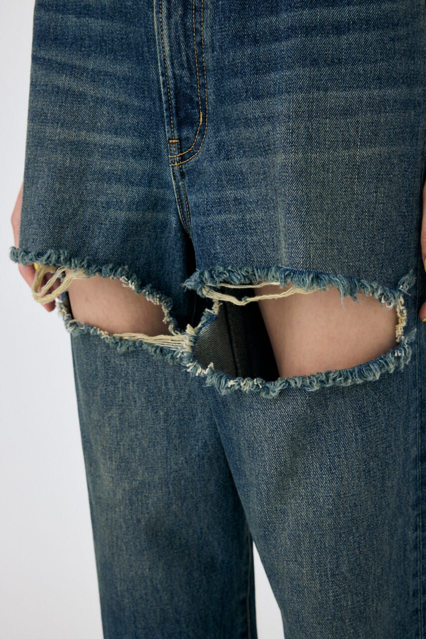 MOUSSY「CUT OUT LOOSE ストレートデニム」|デニム|