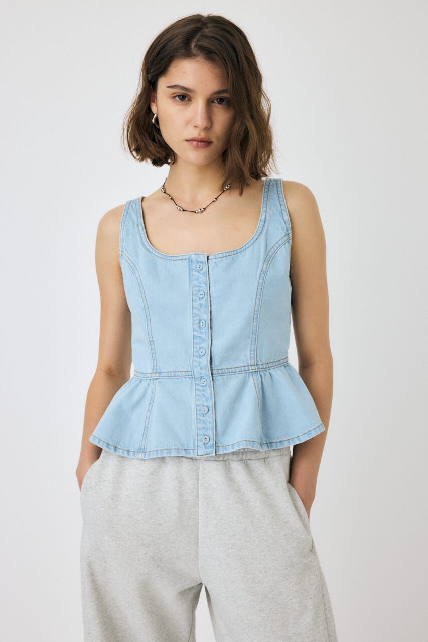 MOUSSY「SQUARE NECK デニム ビスチェ」|シャツ・ブラウス|L/BLU1