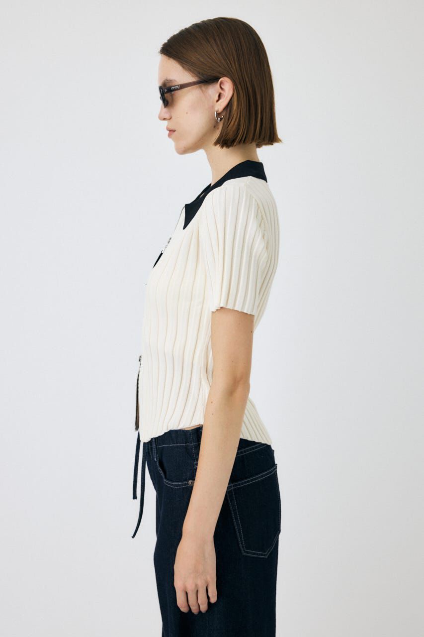 MOUSSY「ZIP UP RIB KNIT H/S シャツ」|シャツ・ブラウス|