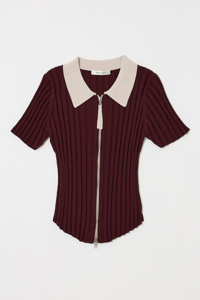 MOUSSY「ZIP UP RIB KNIT H/S シャツ」|シャツ・ブラウス|D/BRN3