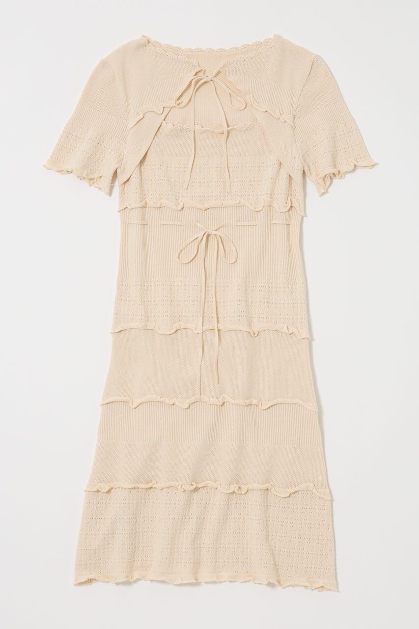 MOUSSY「BOW DESIGN KNIT ミニ  ドレス」|ワンピース|WHT