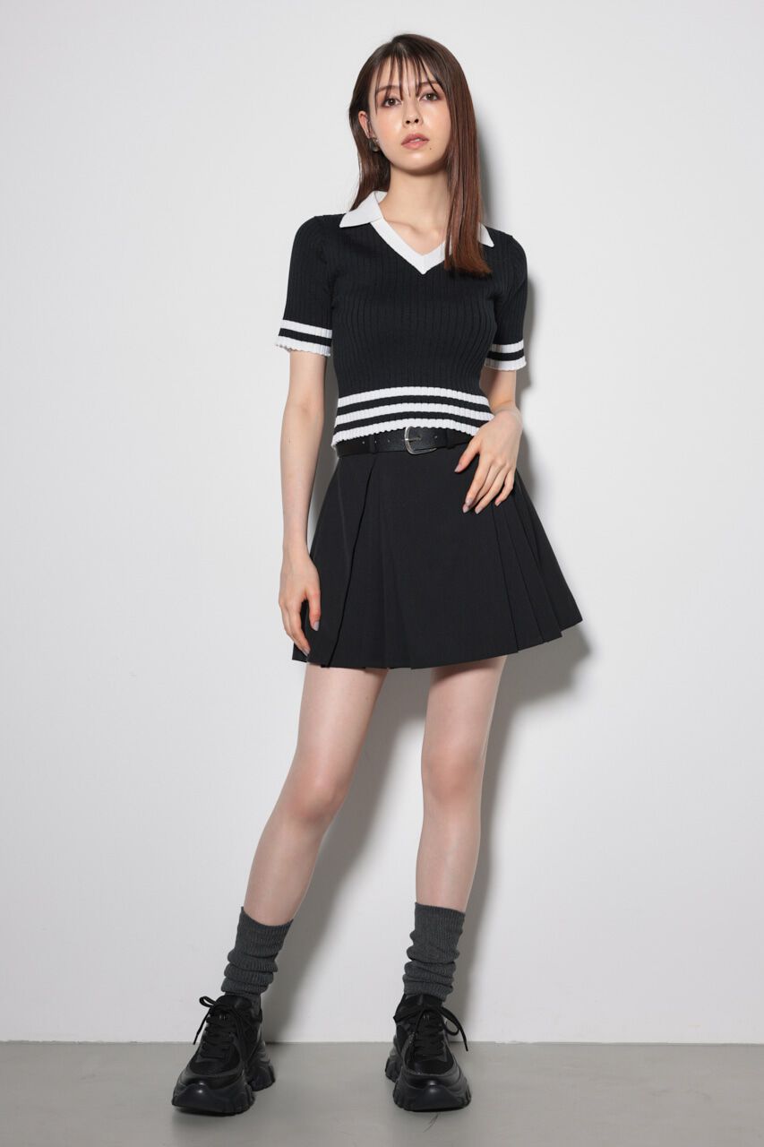 rienda「Ｖネックラインコンパクトニットトップス」|ニット・セーター|