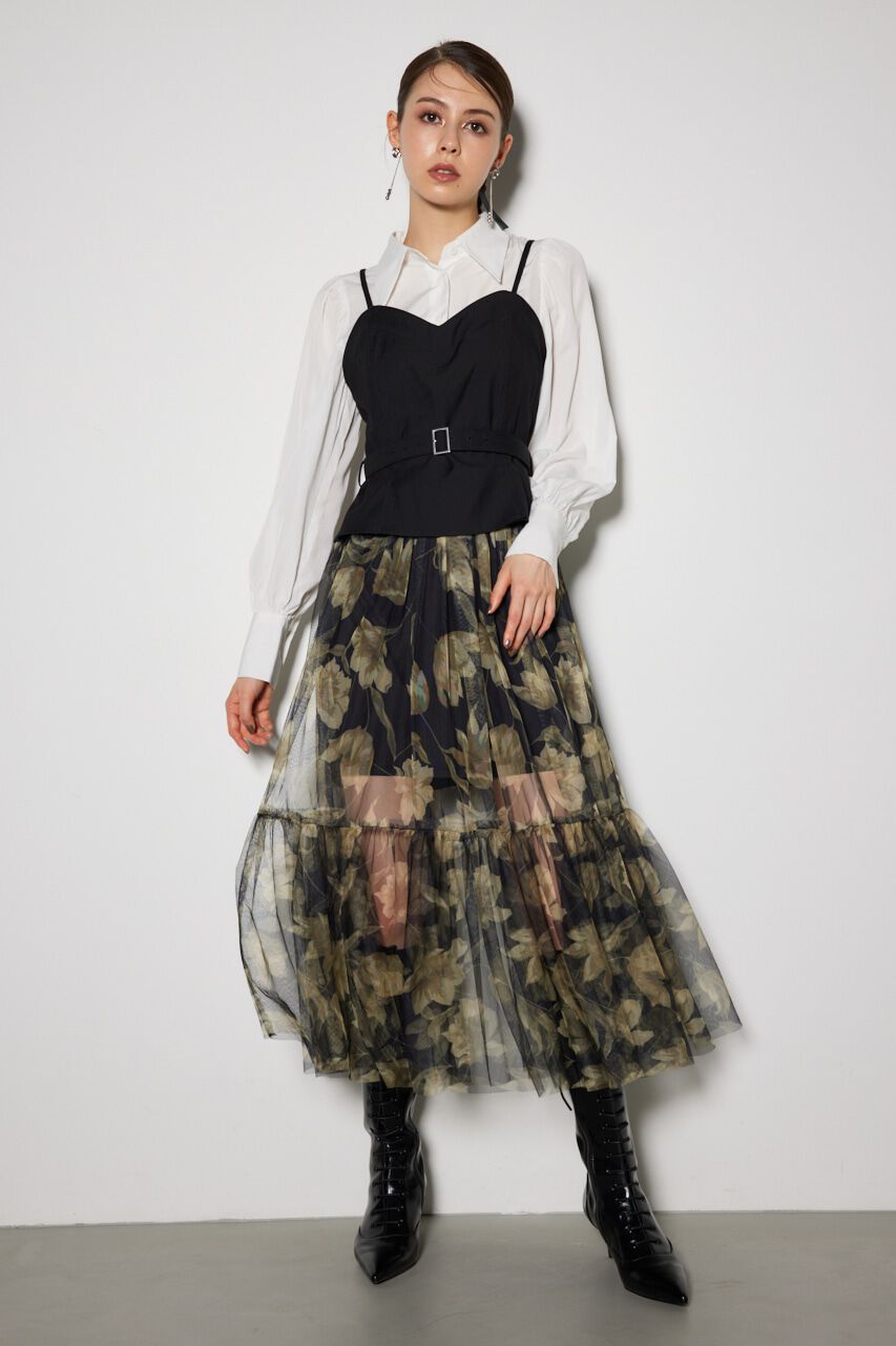 rienda「チュールドッキングビスチェパターンワンピース」|ワンピース|