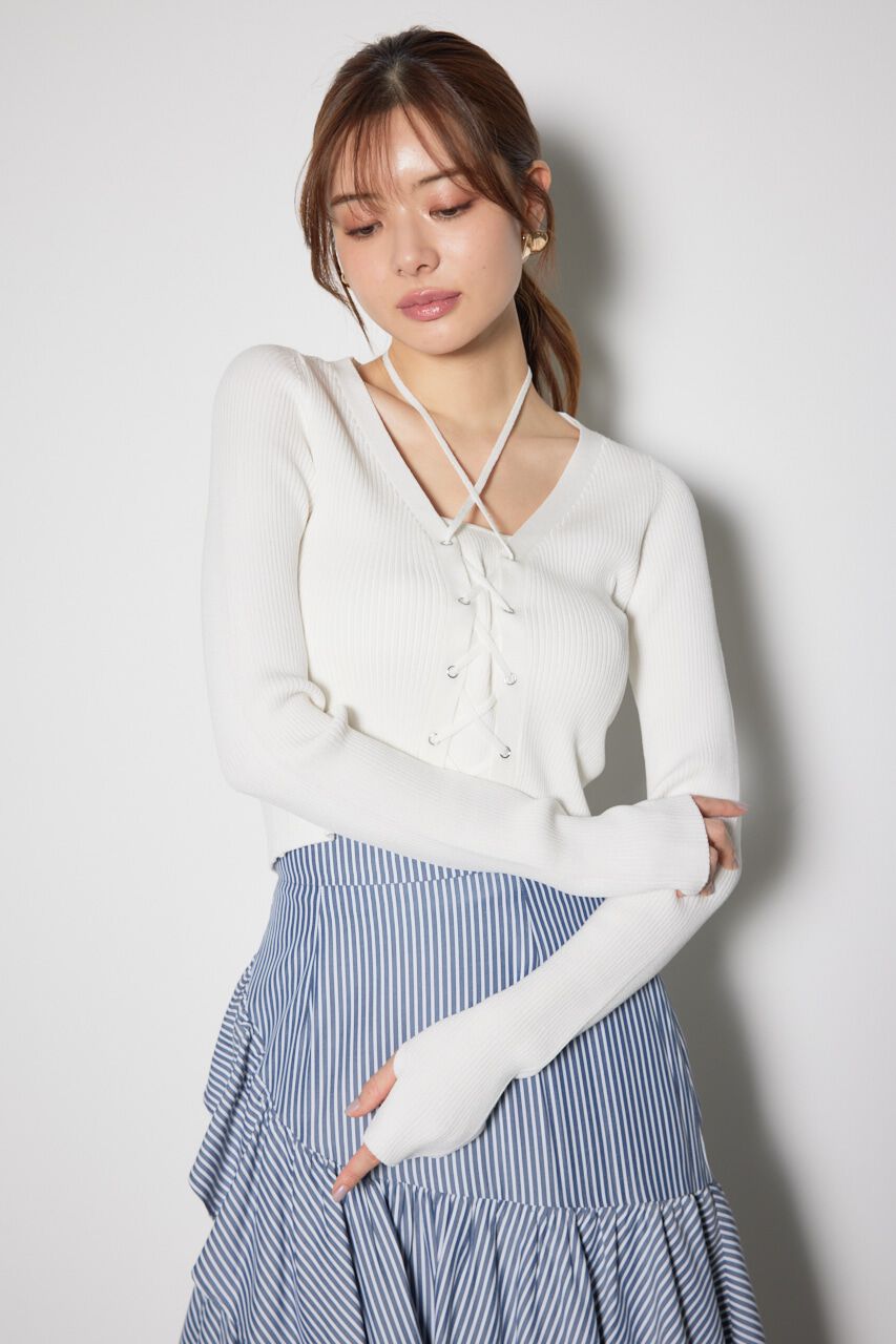 rienda「レースアップリブニットトップス」|ニット・セーター|