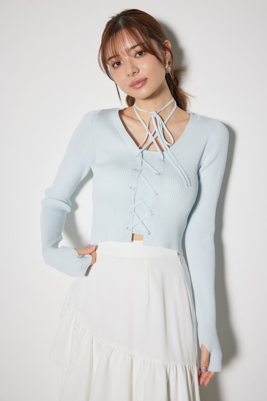 rienda「レースアップリブニットトップス」|ニット・セーター|