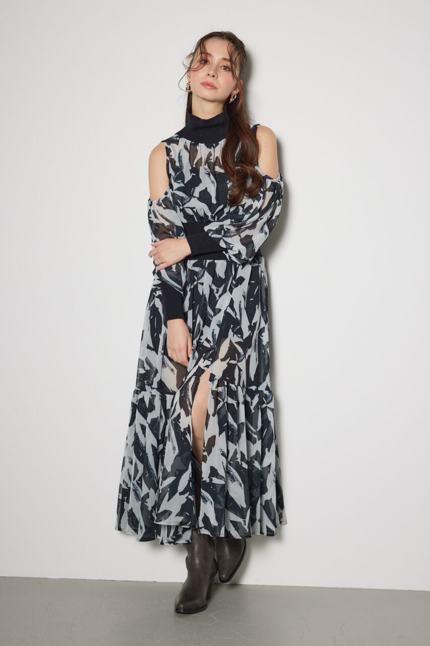 rienda「knitコンビスリットフレアワンピース」|ワンピース|