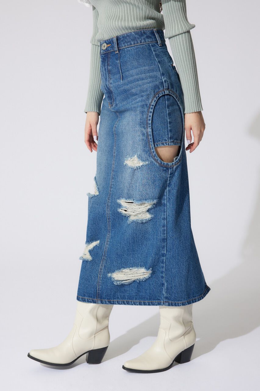 rienda「サイドオープンレイヤードデニムスカート」|スカート|