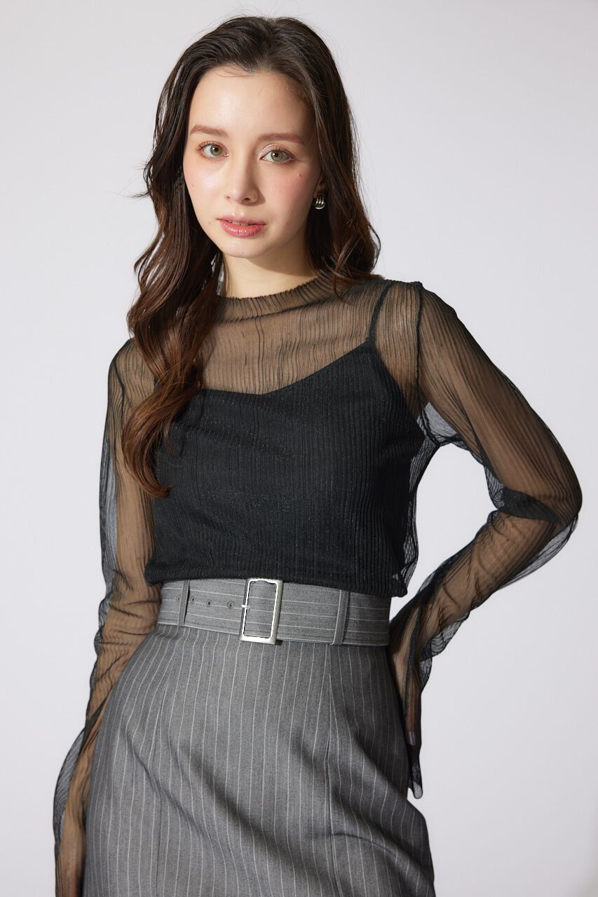 rienda「ランダムリブシアーニットトップス」|ニット・セーター|