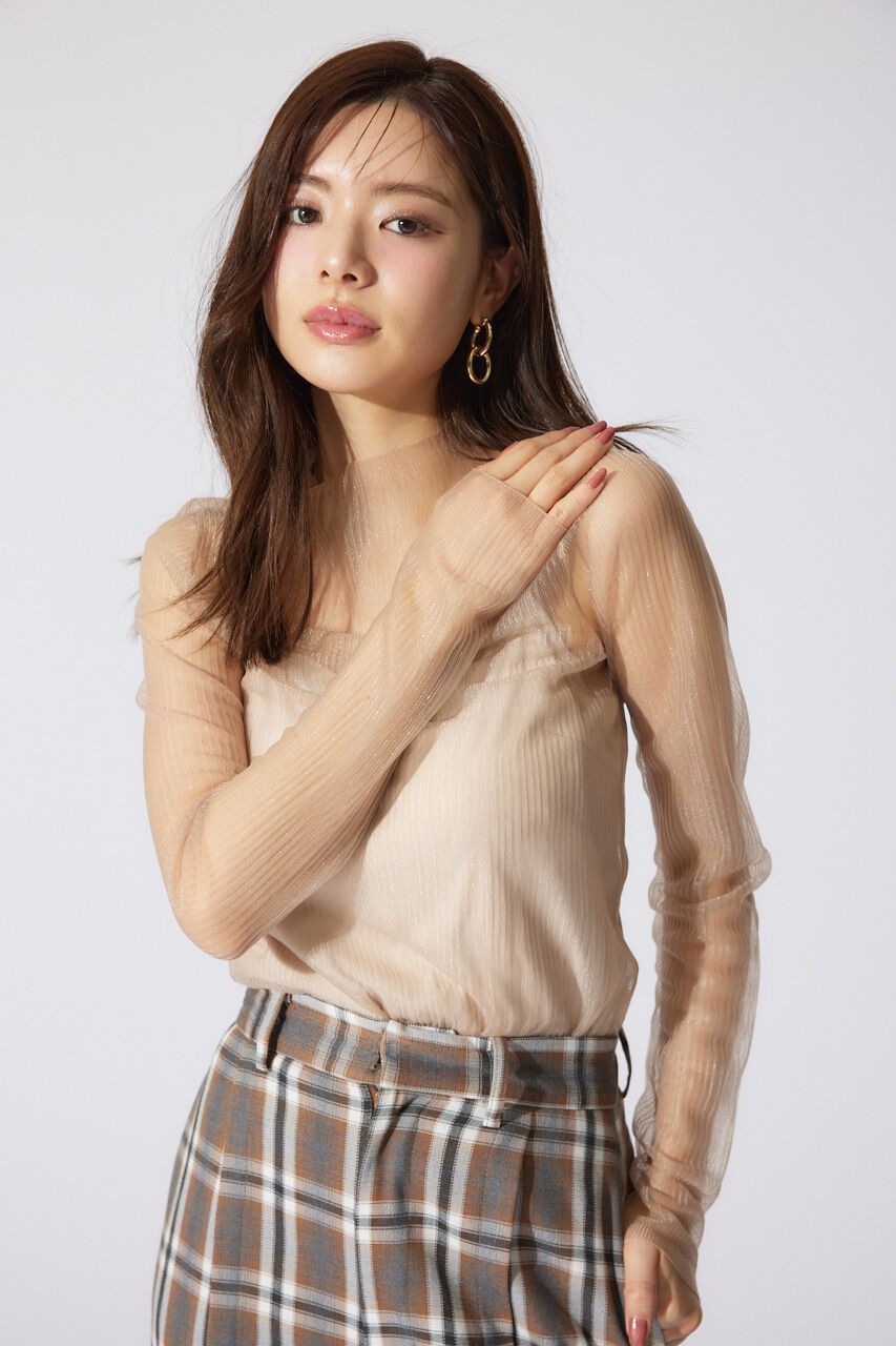 rienda「ランダムリブシアーニットトップス」|ニット・セーター|BEG