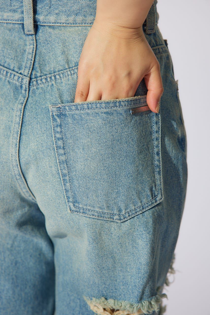 rienda「クラッシュワイドジャストウエストデニムパンツ」|デニム|