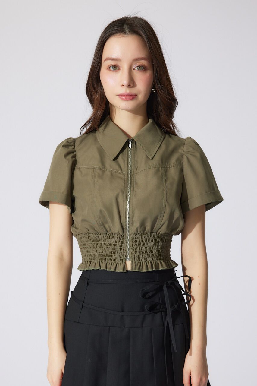 rienda「ウエストシャーリングZIPブラウス」|シャツ・ブラウス|