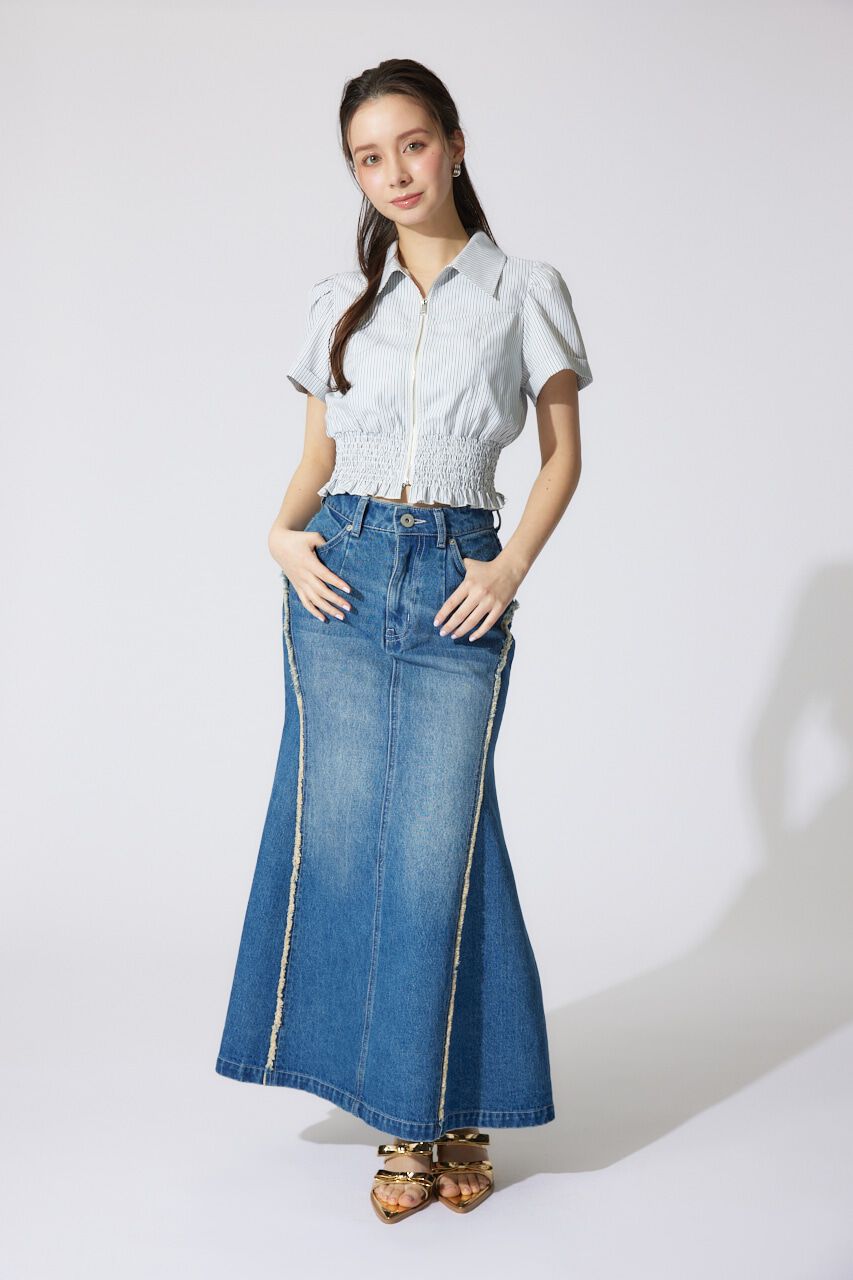 rienda「ウエストシャーリングZIPブラウス」|シャツ・ブラウス|